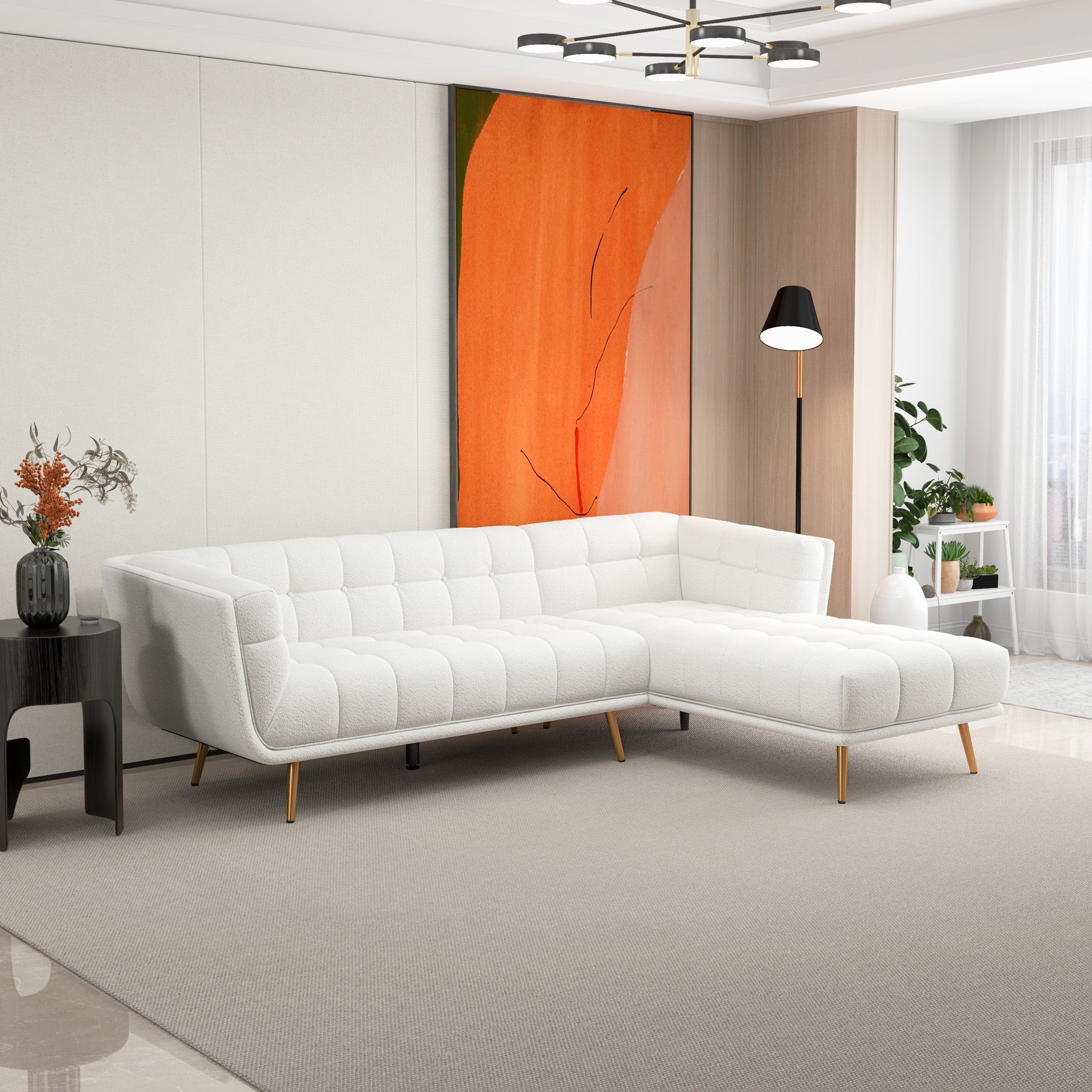 Kano L Shape Sectional Cream Boucle Sofa Right Facing Chaise - MidinMod