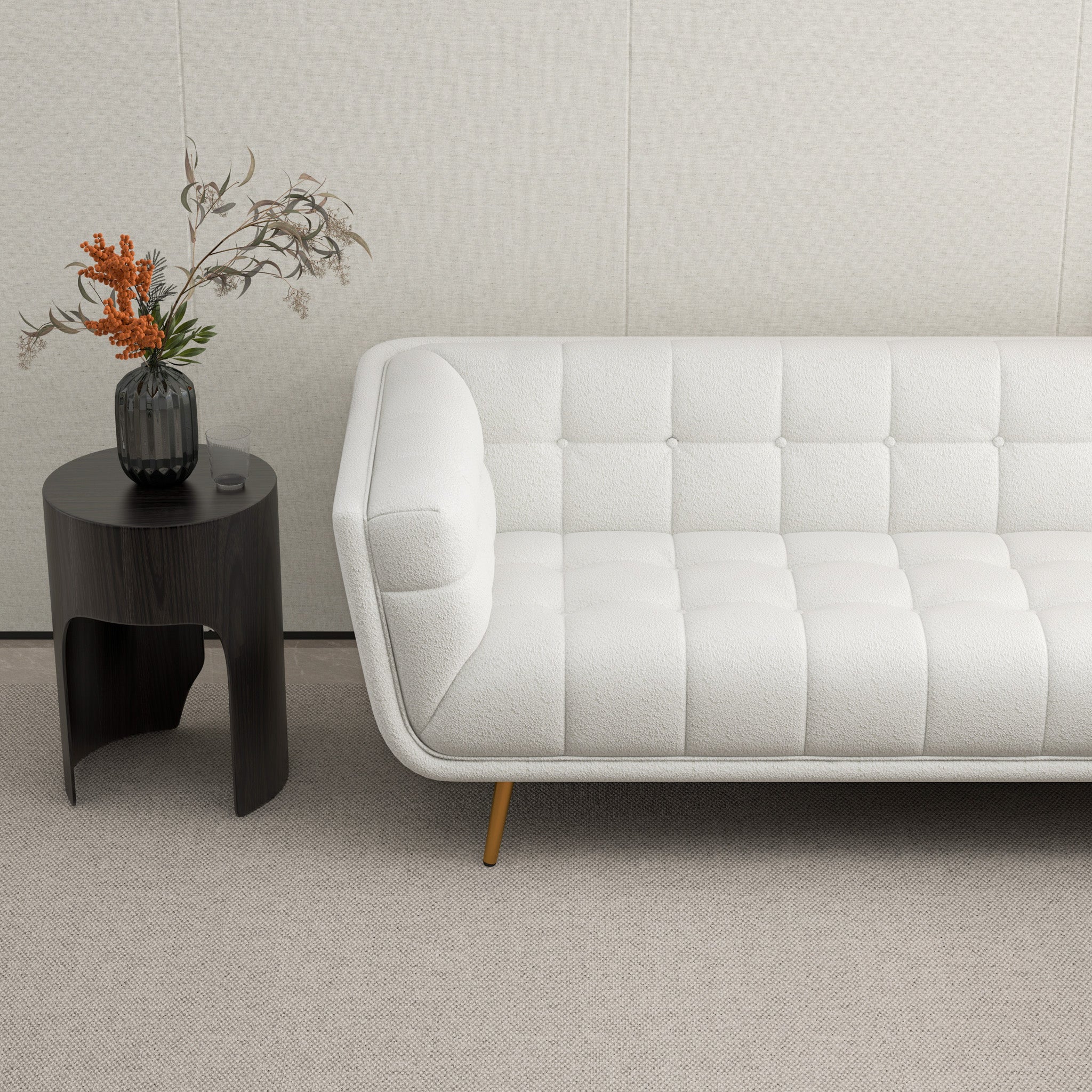 Kano L Shape Sectional Cream Boucle Sofa Right Facing Chaise - MidinMod