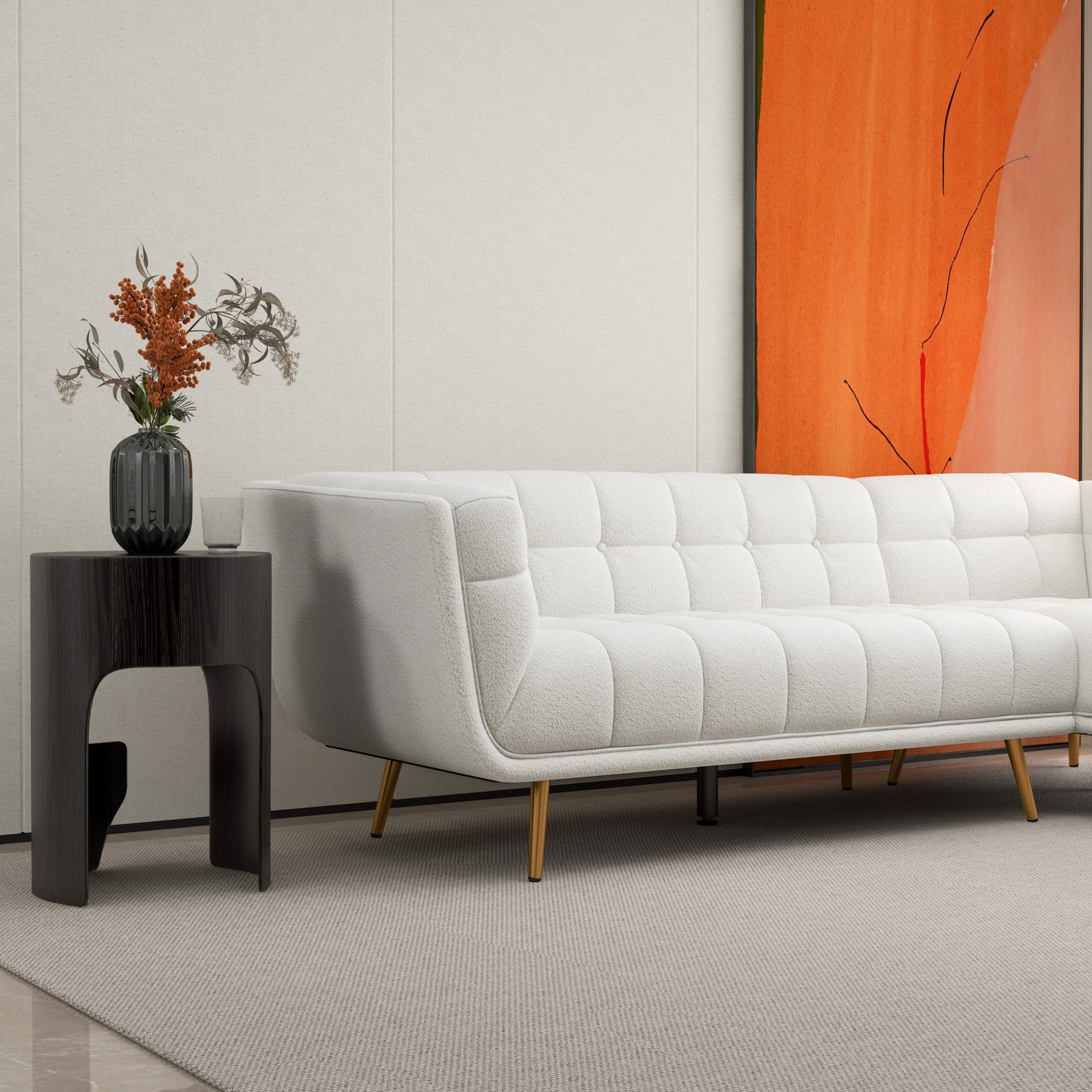 Kano L Shape Sectional Cream Boucle Sofa Right Facing Chaise - MidinMod