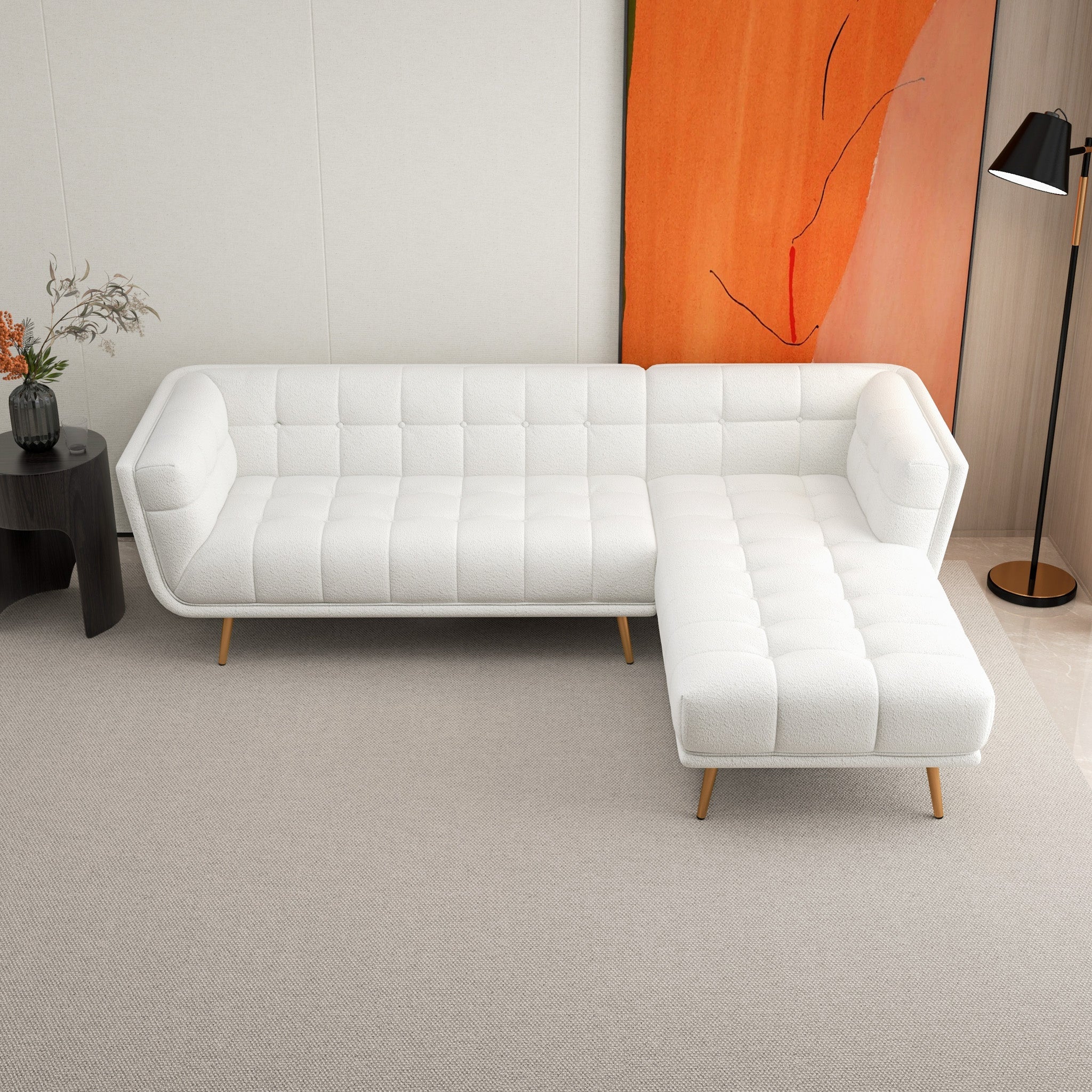 Kano L Shape Sectional Cream Boucle Sofa Right Facing Chaise - MidinMod