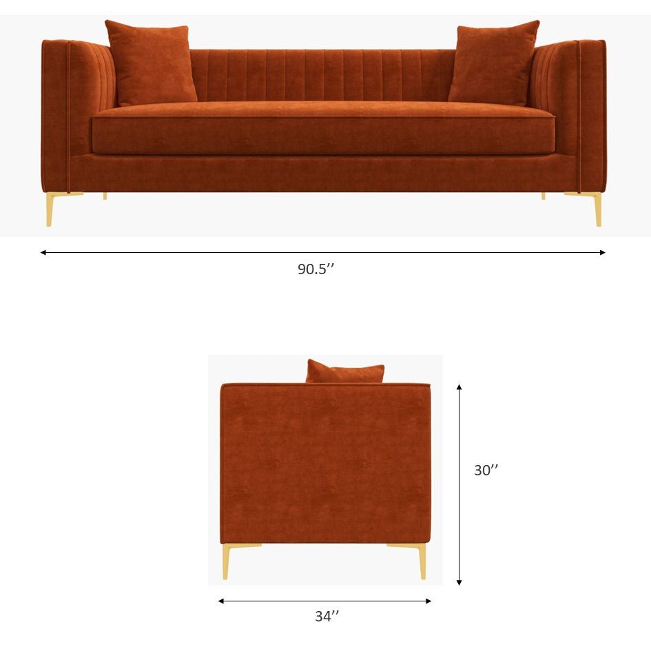 Kendra Sofa 91" - Yellow Mustard Velvet | Mid in Mod | TX | Best Furniture stores in Houston