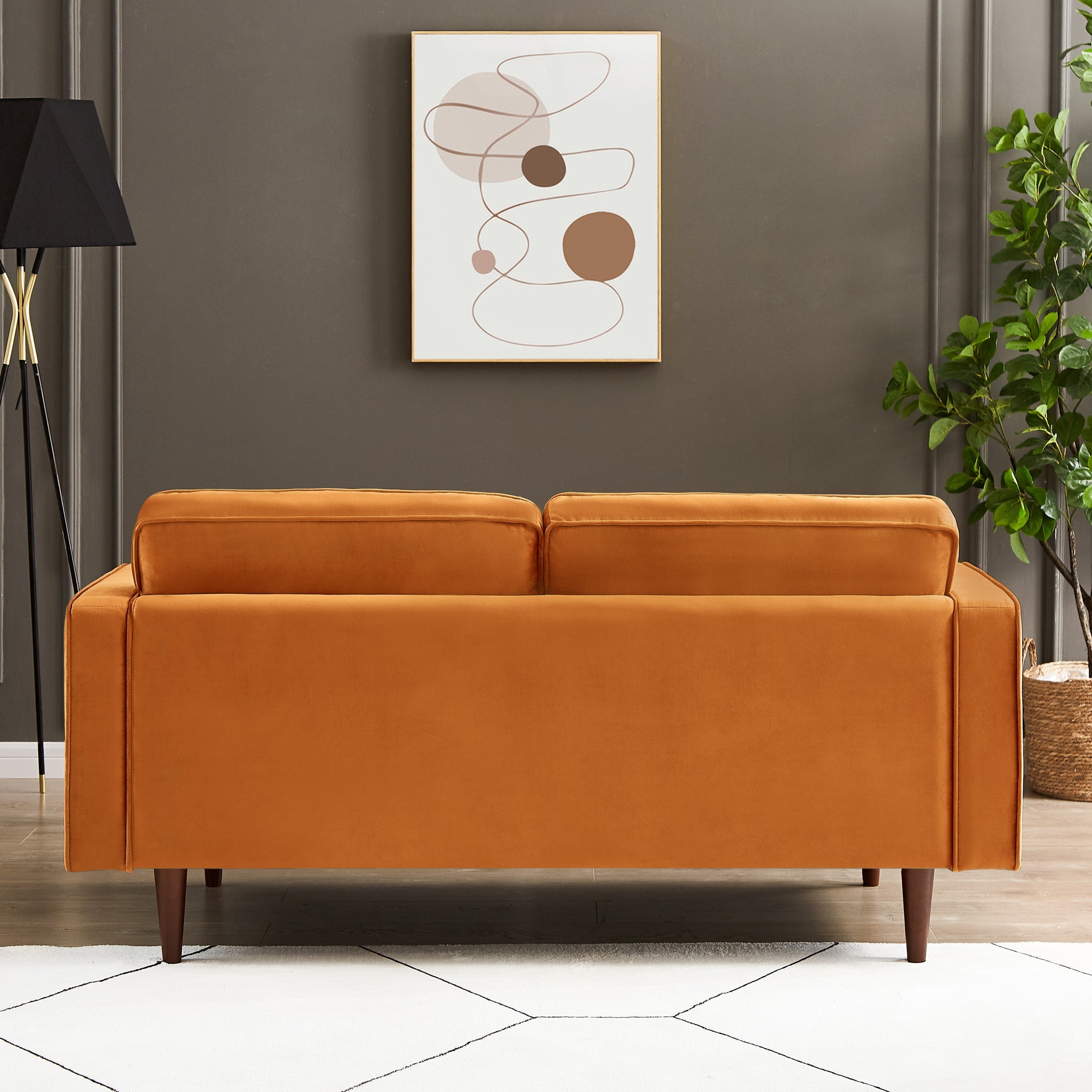 Kirby Burnt Orange Fabric Loveseat - MidinMod