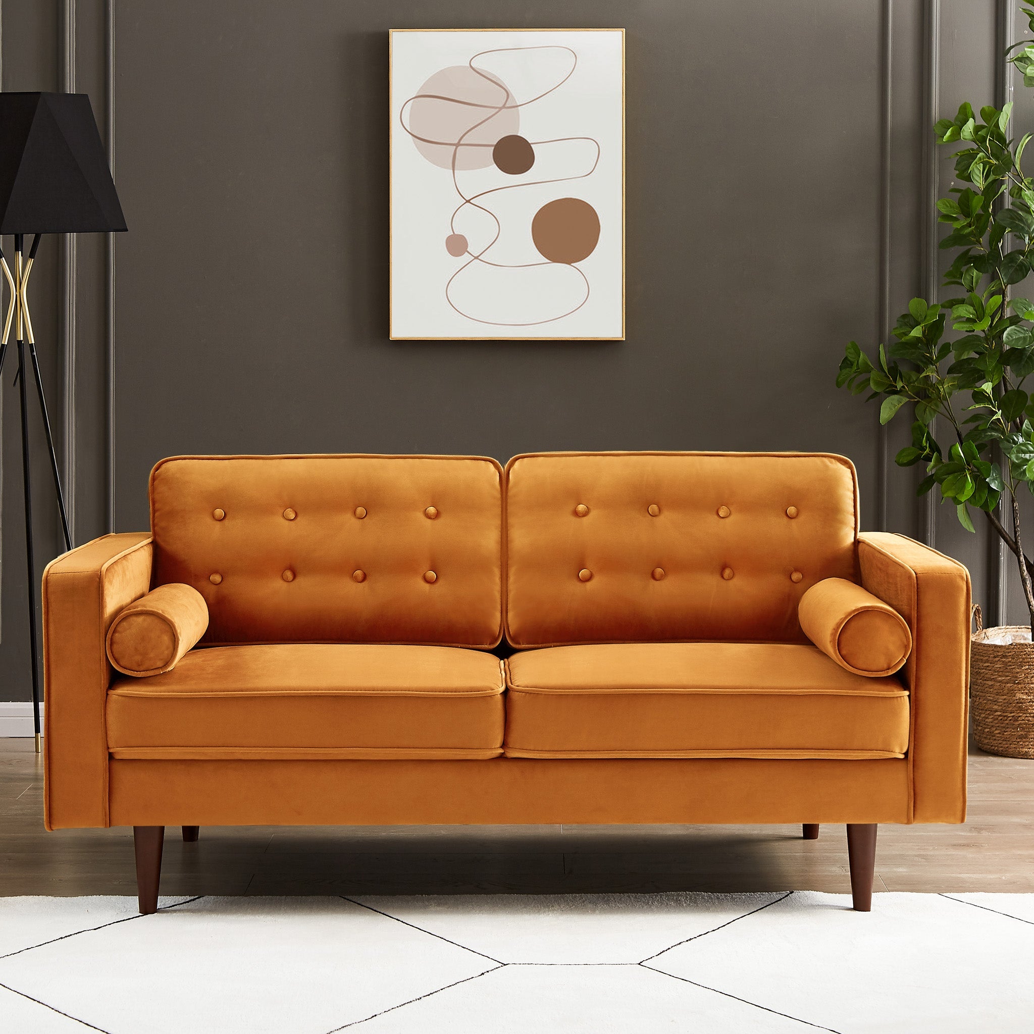 Kirby Burnt Orange Fabric Loveseat - MidinMod