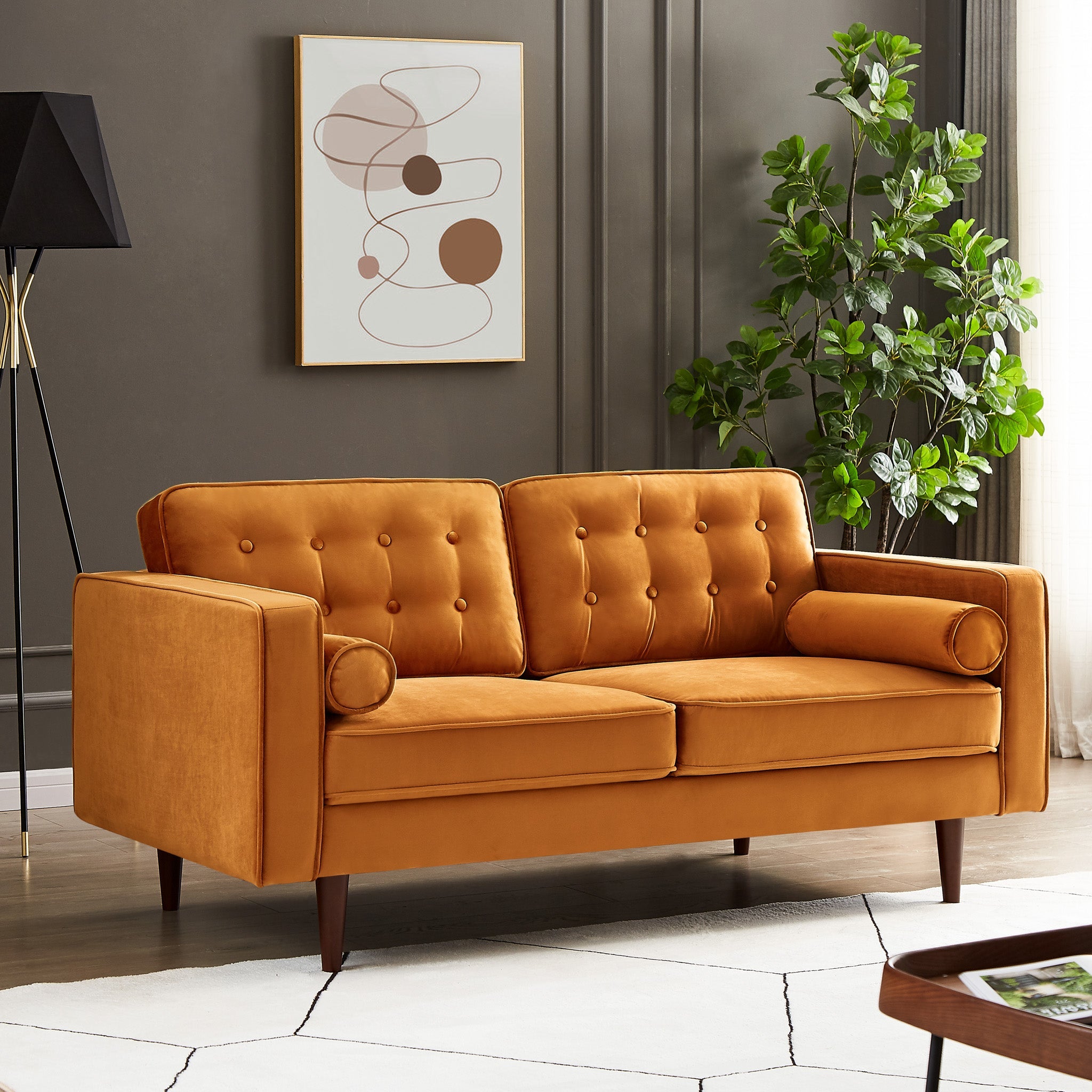 Kirby Burnt Orange Fabric Loveseat - MidinMod