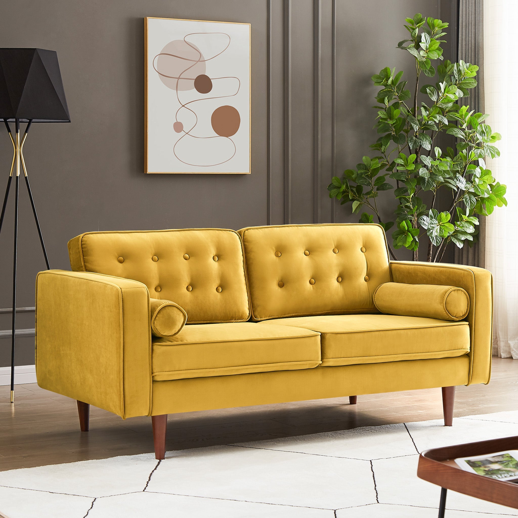 Yellow velvet store settee