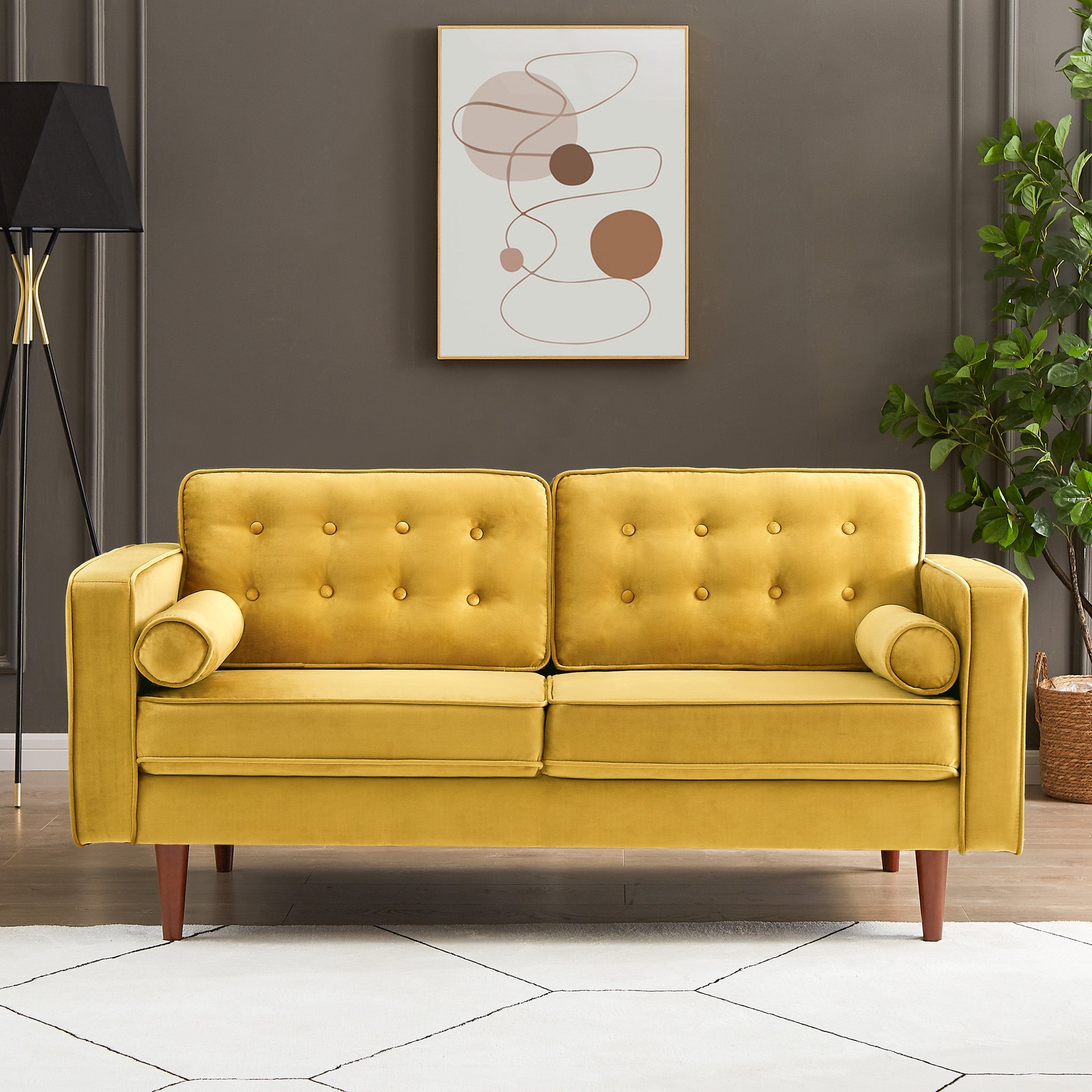 Yellow velvet store 2 seater sofa