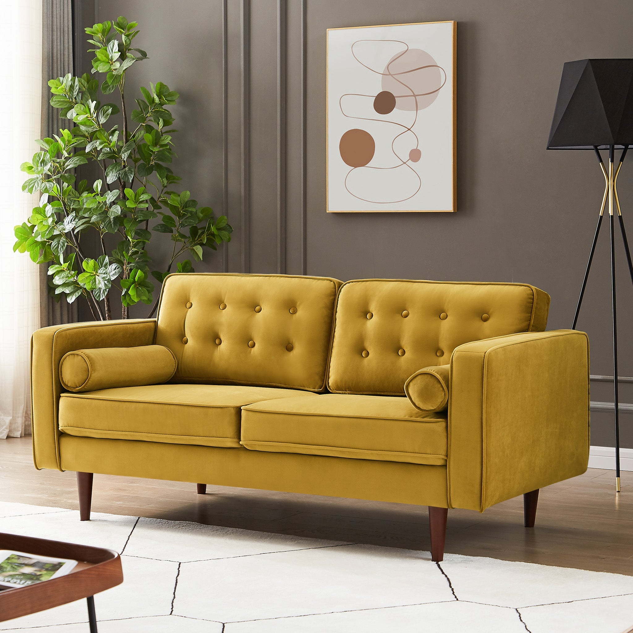 Kirby Gold Velvet Loveseat - MidinMod