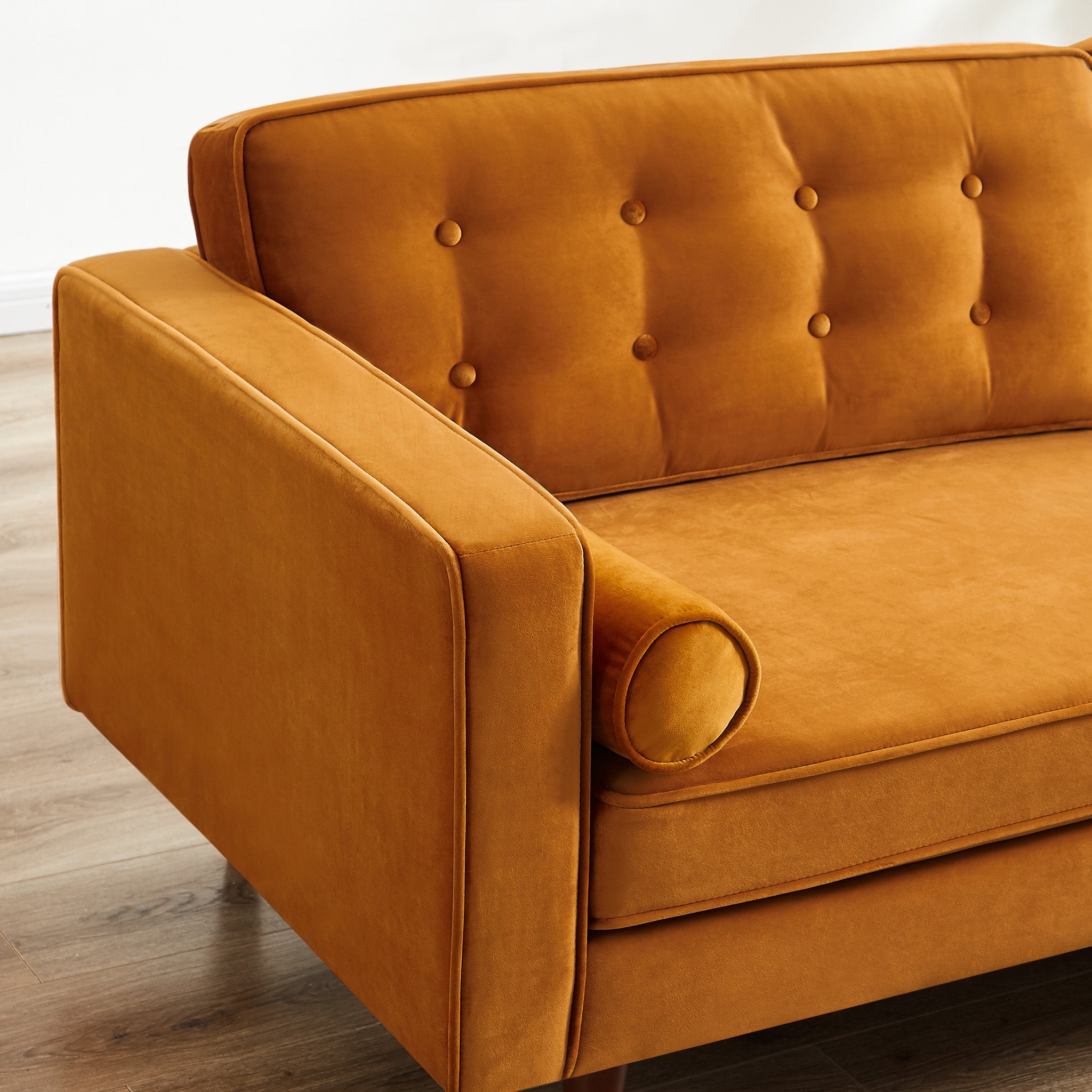 Kirby Burnt Orange Fabric Loveseat - MidinMod