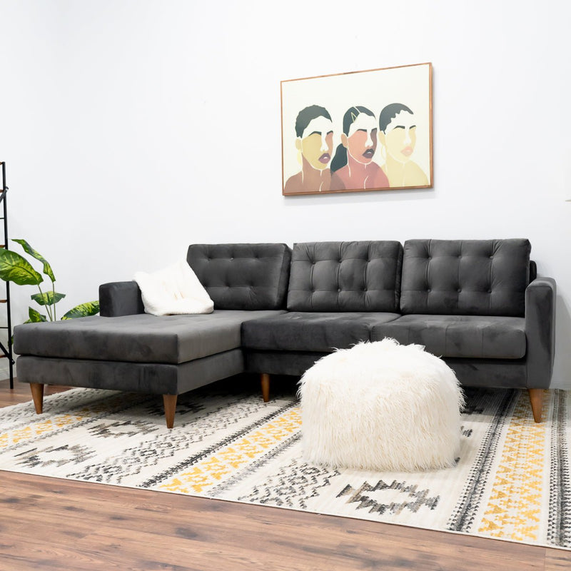 West Dark Grey Velvet L shape Left Sectional Sofa Houston | Best Furniture stores in Houston