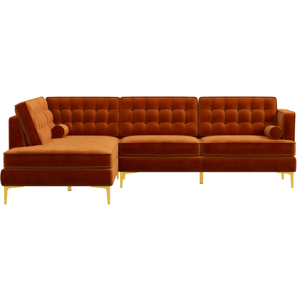 Caleb Sectional Sofa (Burnt Orange Velvet) Left Chaise | Mid in Mod | Houston TX | Best Furniture stores in Houston