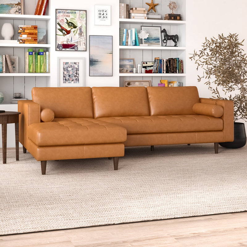 Daphne Leather L Shape Corner Couch - Tan Left Chaise | MidinMod | TX | Best Furniture stores in Houston