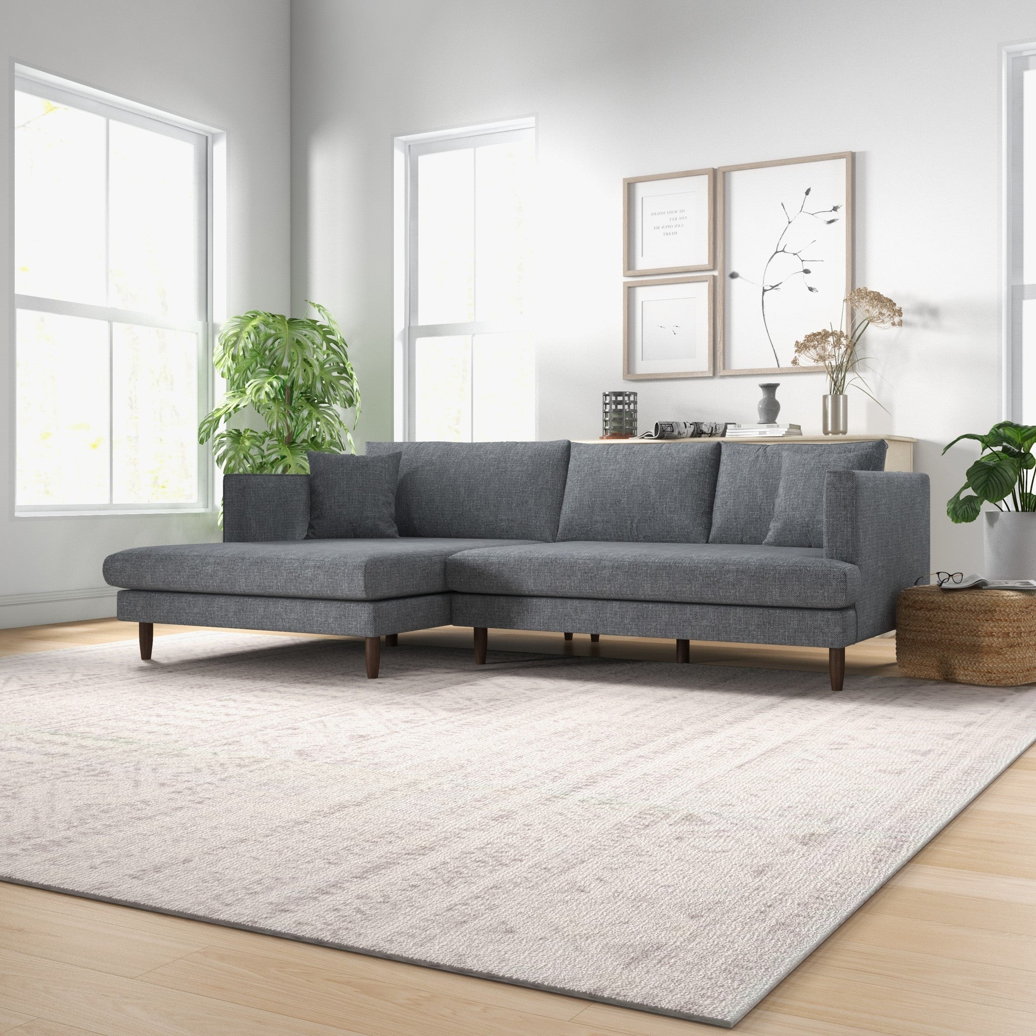 Delano Grey Linen Sectional Sofa Left Facing Chaise - MidinMod