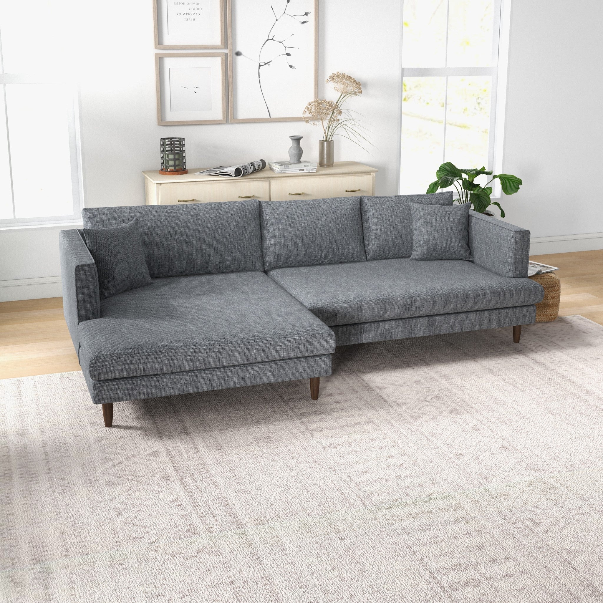 Delano Grey Linen Sectional Sofa Left Facing Chaise - MidinMod