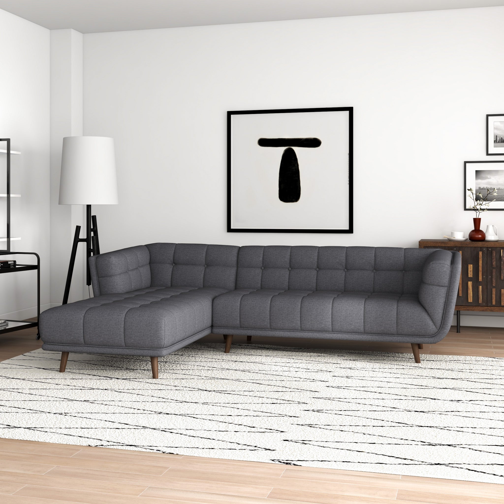 Kano Dark Gray Fabric Sectional Sofa Left Facing Chaise - MidinMod