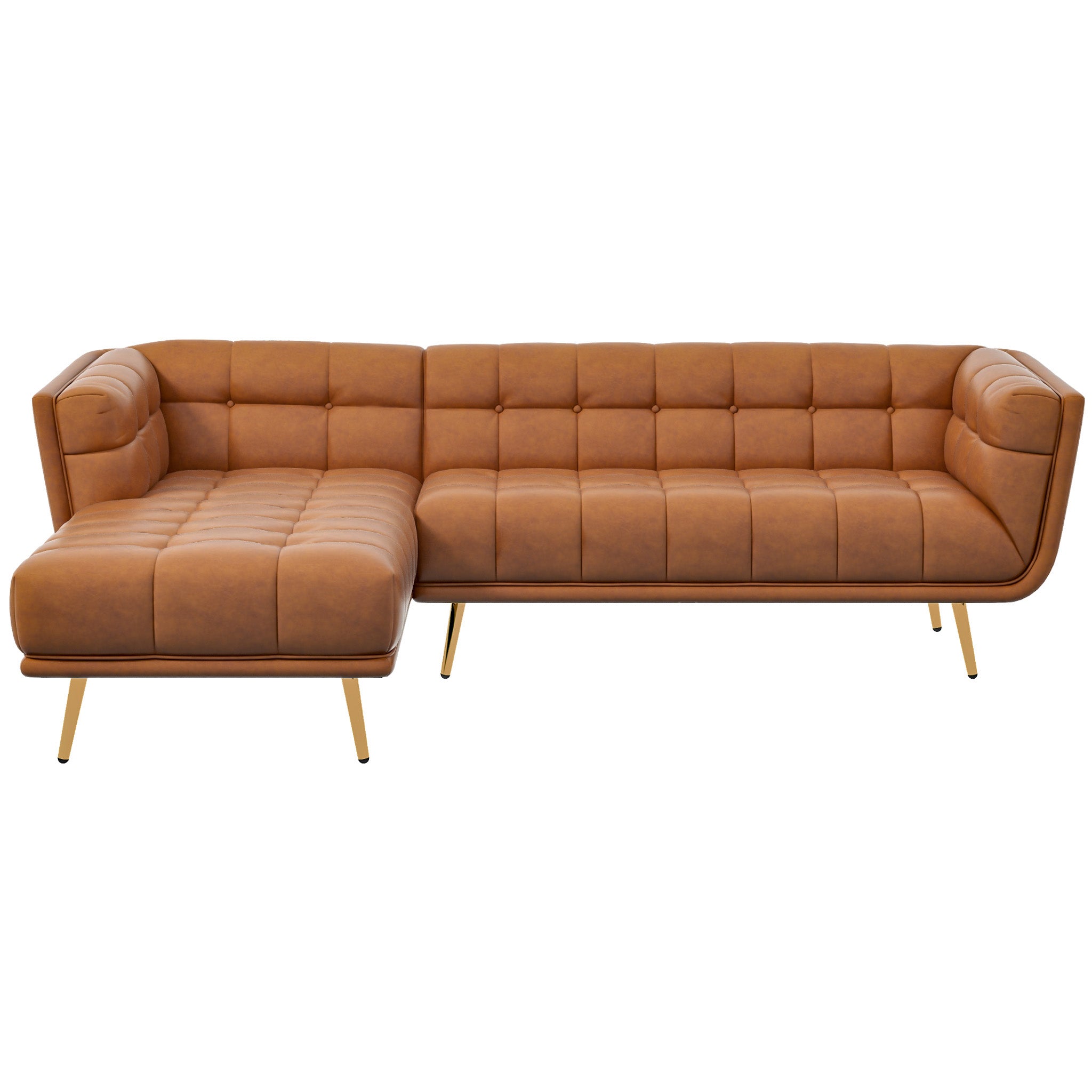 Kano L Shape Cognac Leather Sectional Sofa Left Facing Chaise - MidinMod