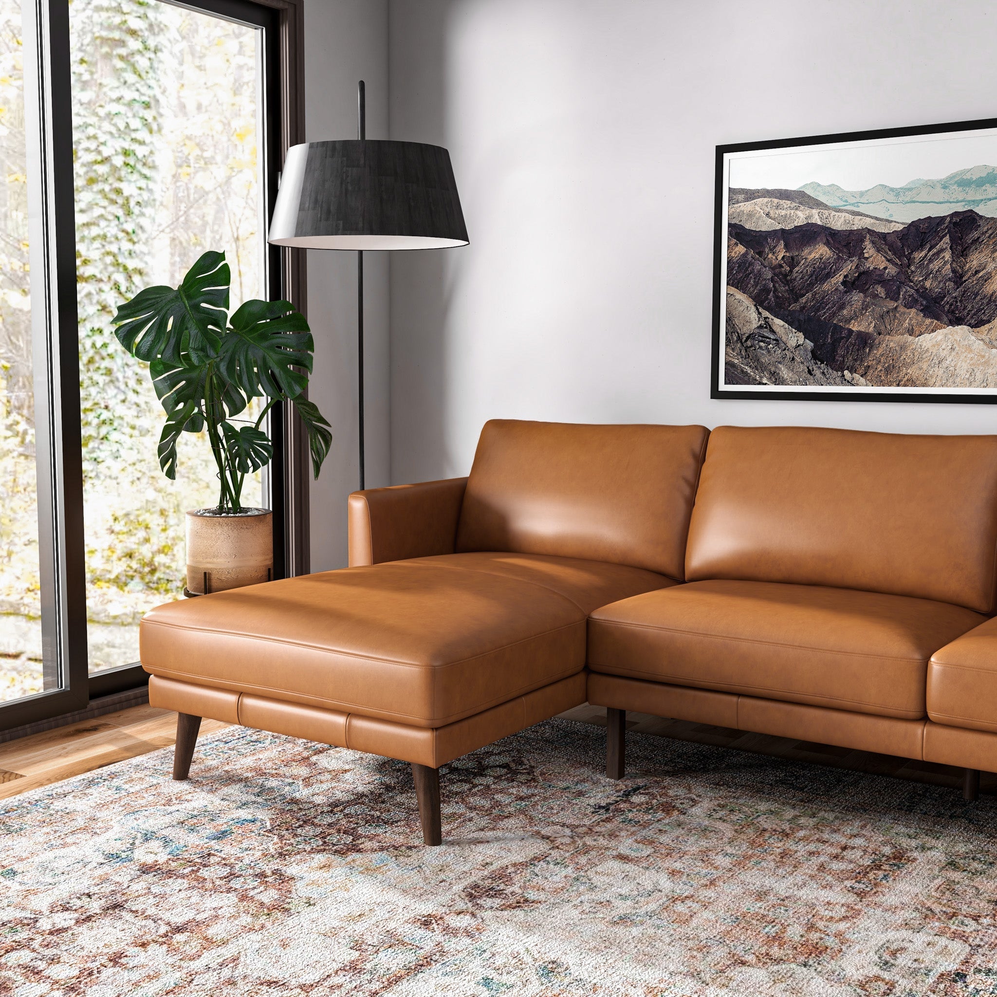 Lorena Tan Leather L Shape Corner Sofa Left Facing Chaise - MidinMod