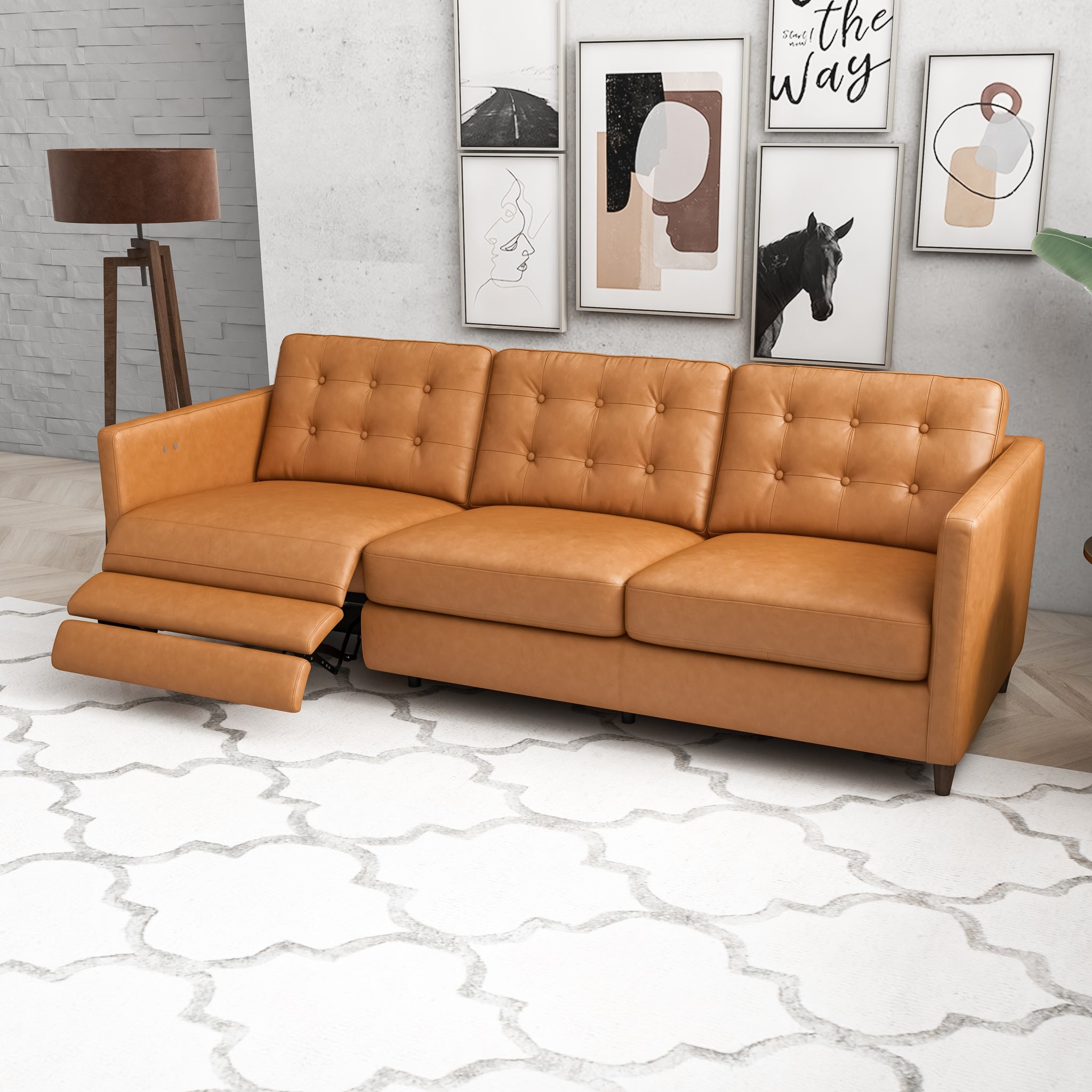 Louis Leather Electric Reclining Sofa-Tan left | MidinMod | TX