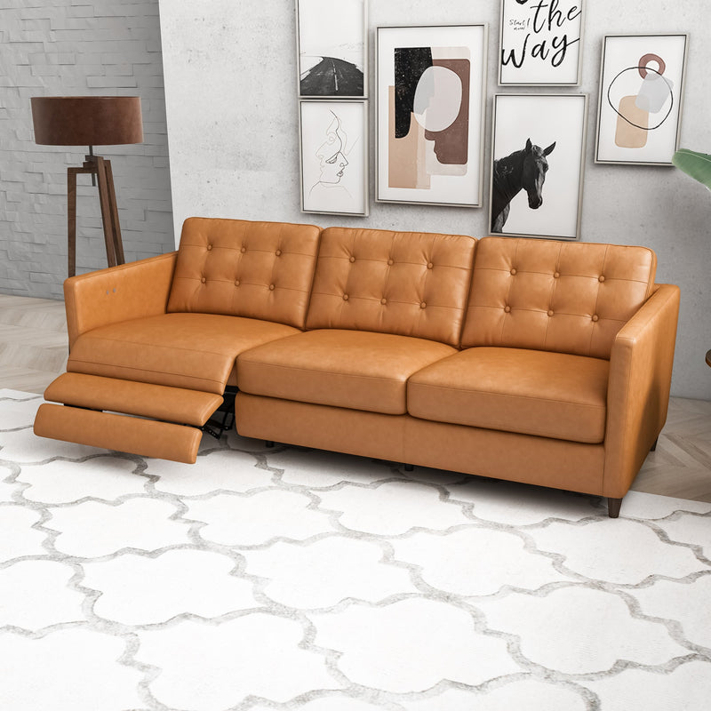 Louis Leather Electric Reclining Sofa-Tan left | MidinMod | TX | Best Furniture stores in Houston