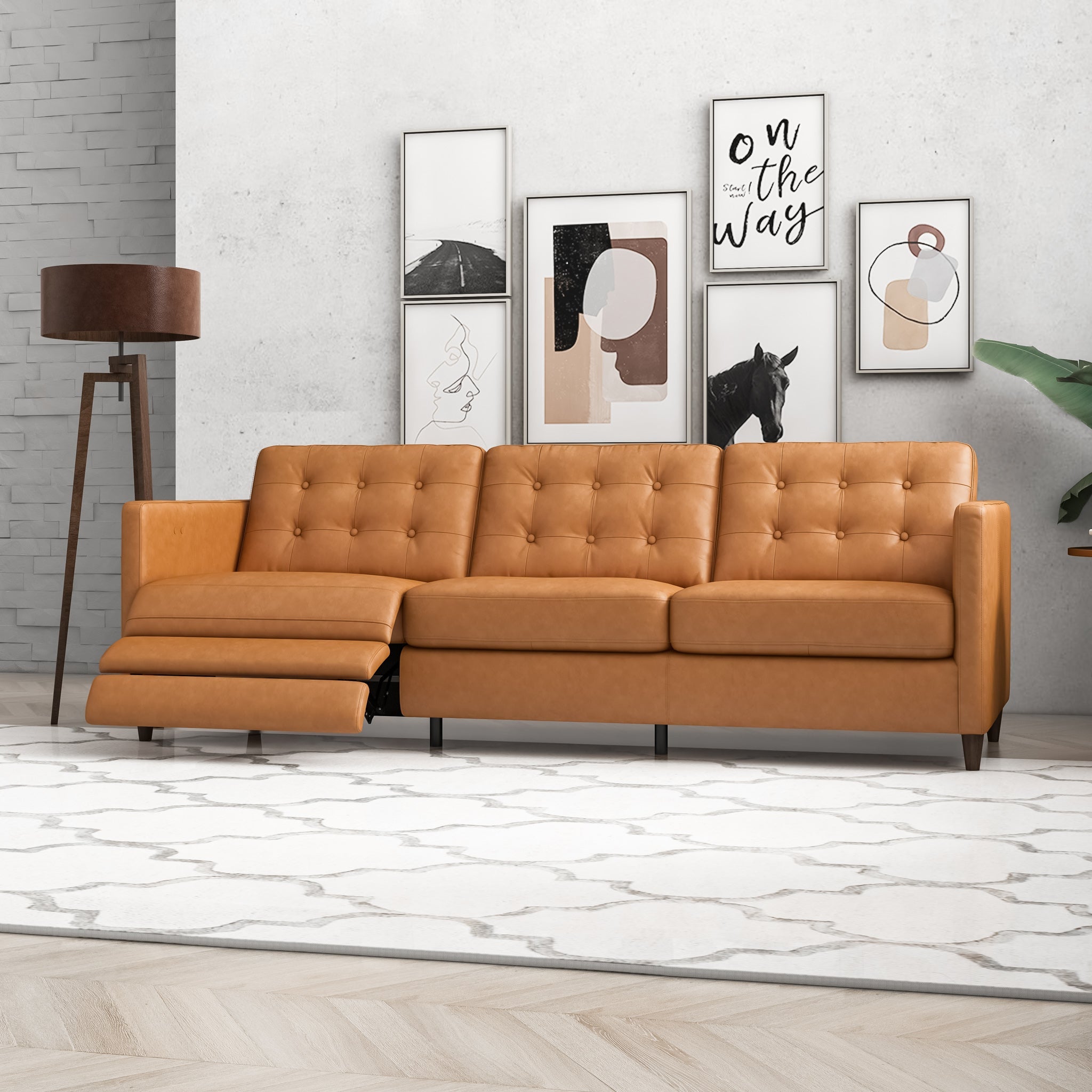 Mid century modern 2025 leather reclining sofa