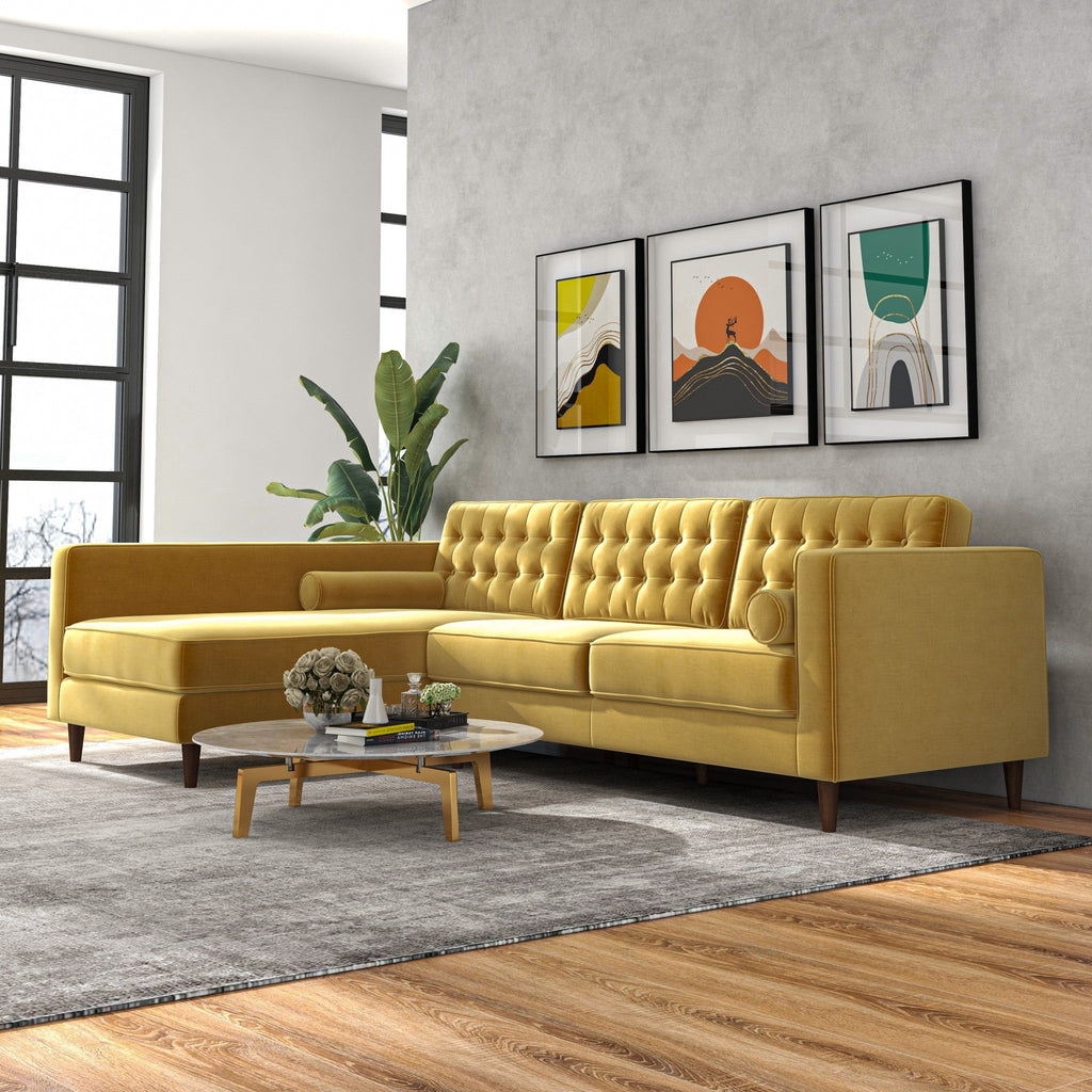 Olson Gold Velvet Sectional Sofa - Left Chaise | MidinMod | TX | Best Furniture stores in Houston