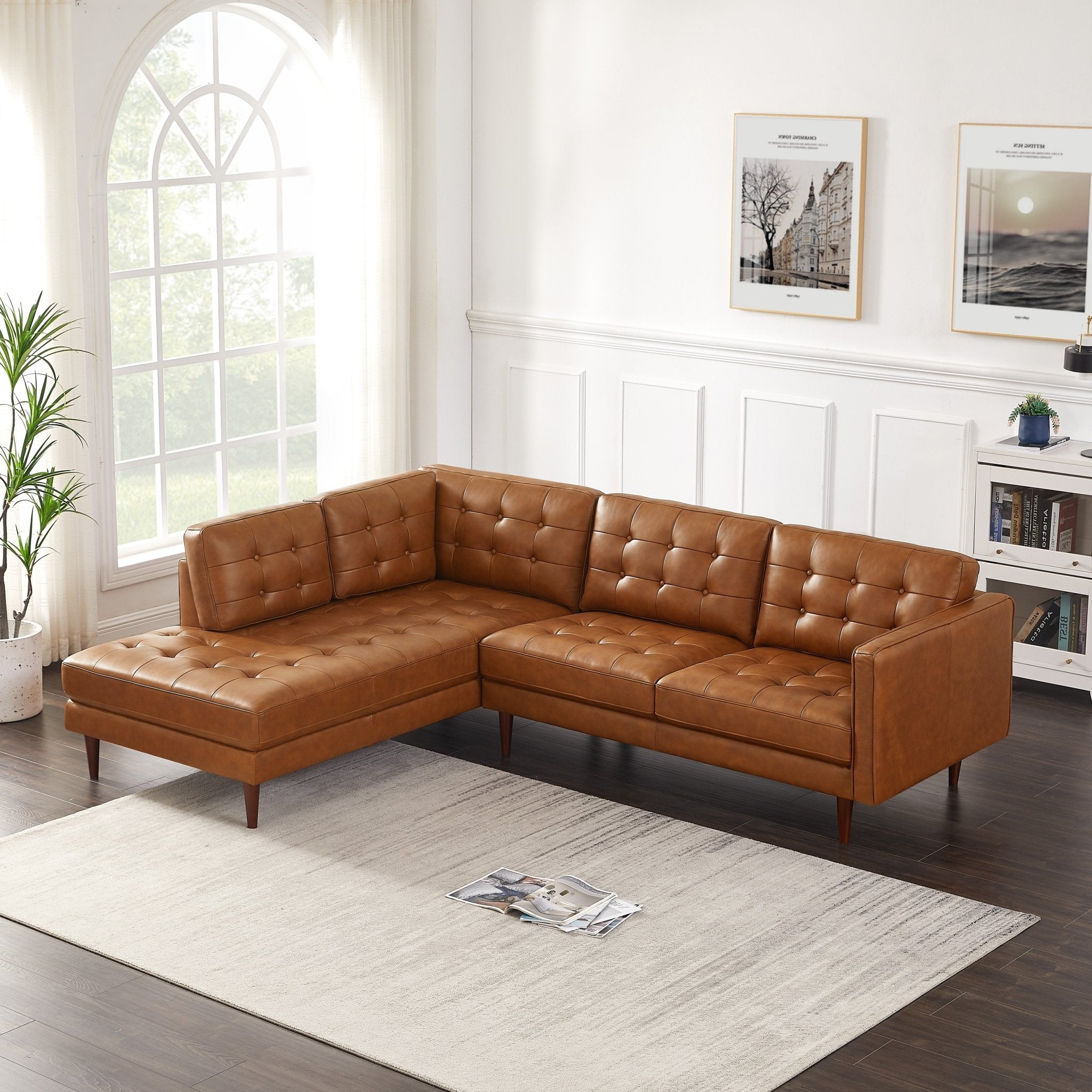 Cognac leather deals sectional with chaise