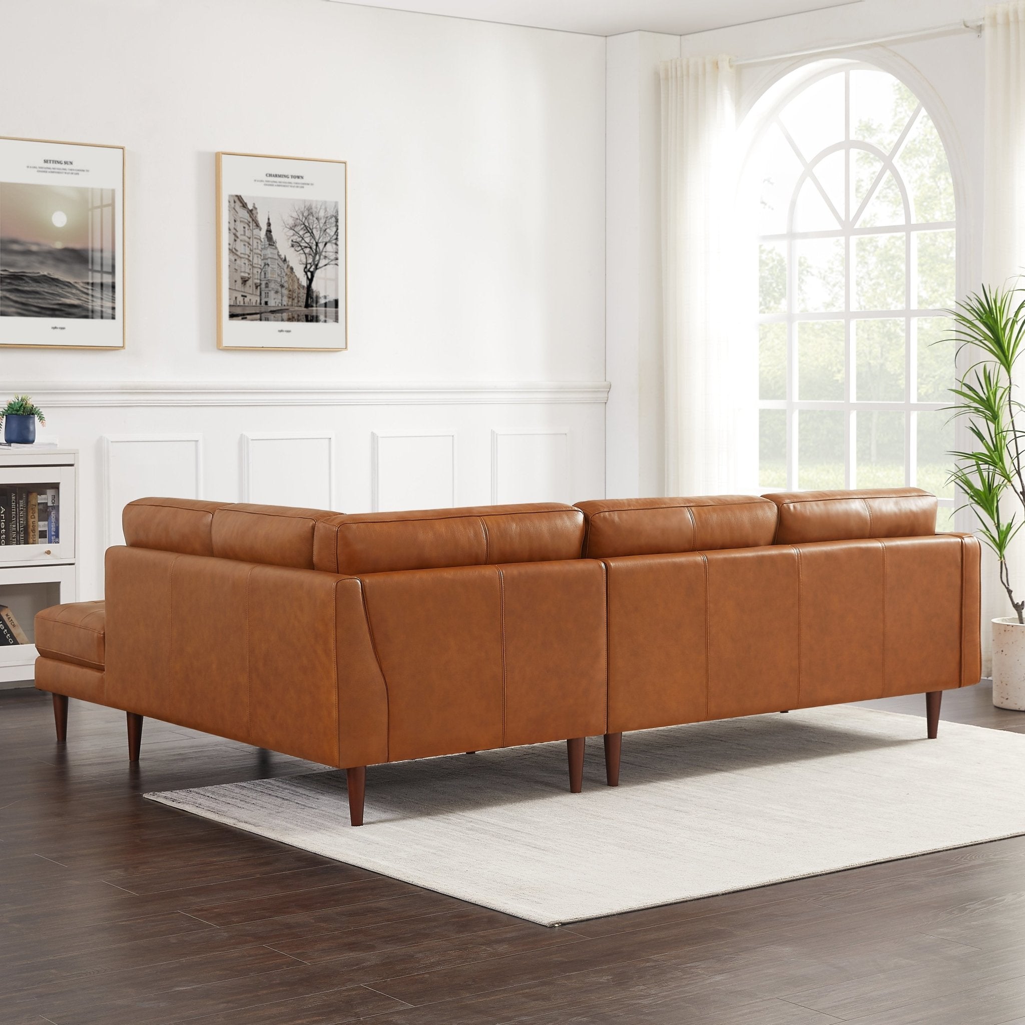 Lugano L-Shaped Genuine Leather Right-Facing Sectional Sofa Cognac - MidinMod