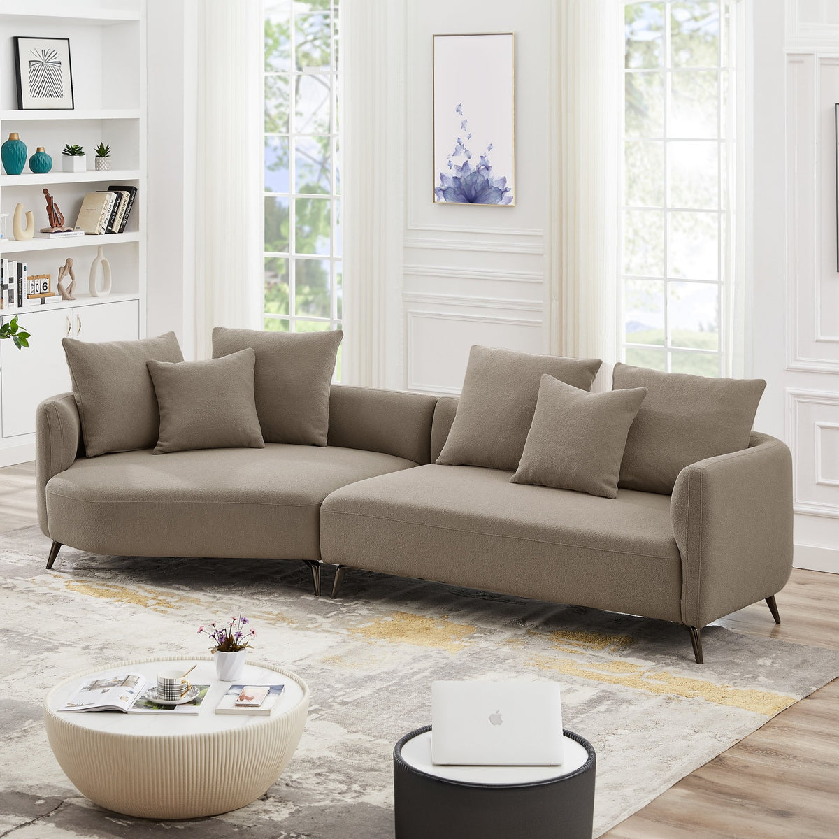 Lusia Boucle Sectional Sofa Mocha Left - MidinMod Houston Tx Mid Century Furniture Store - Sofas 3