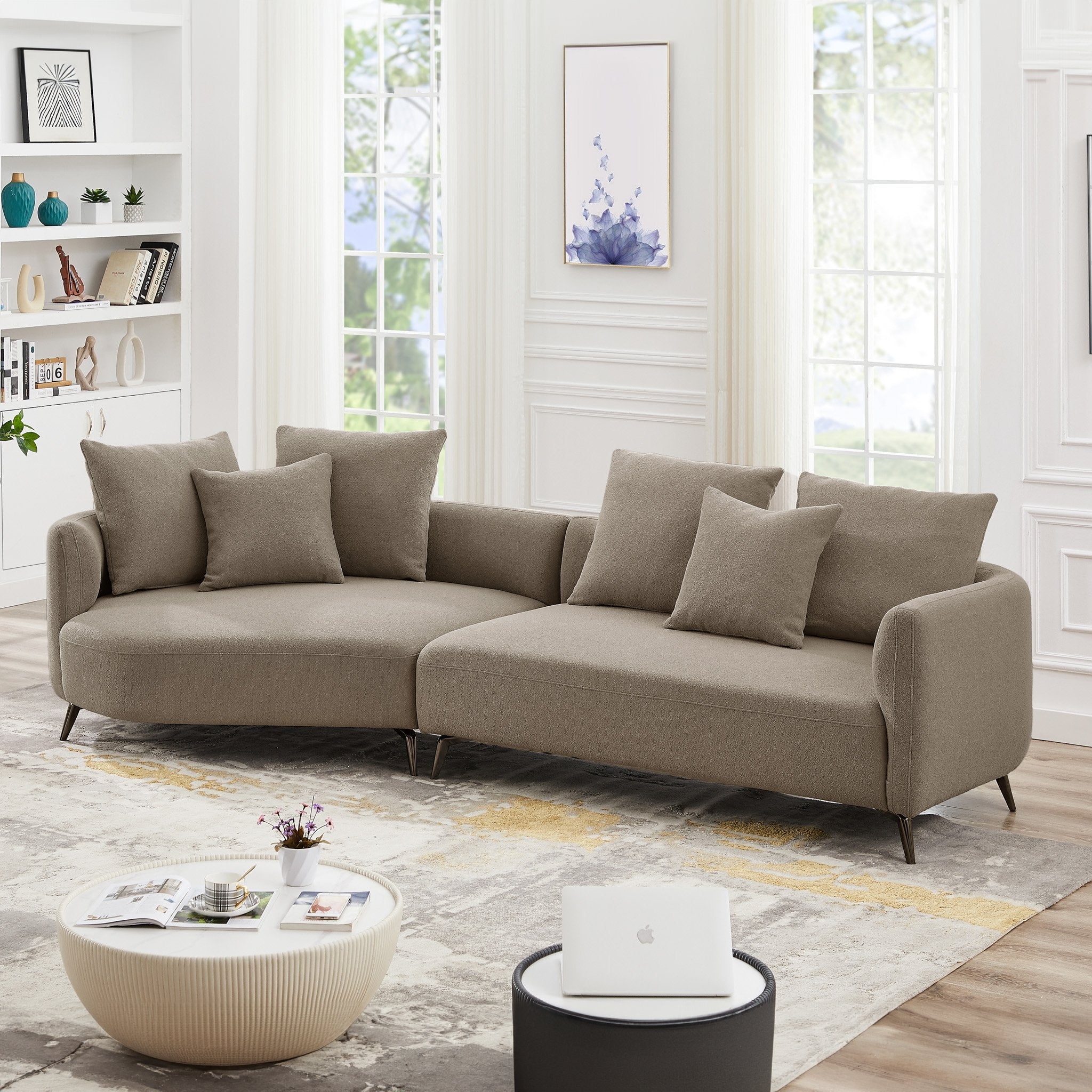 Lusia Boucle Sectional Sofa Mocha Left - MidinMod