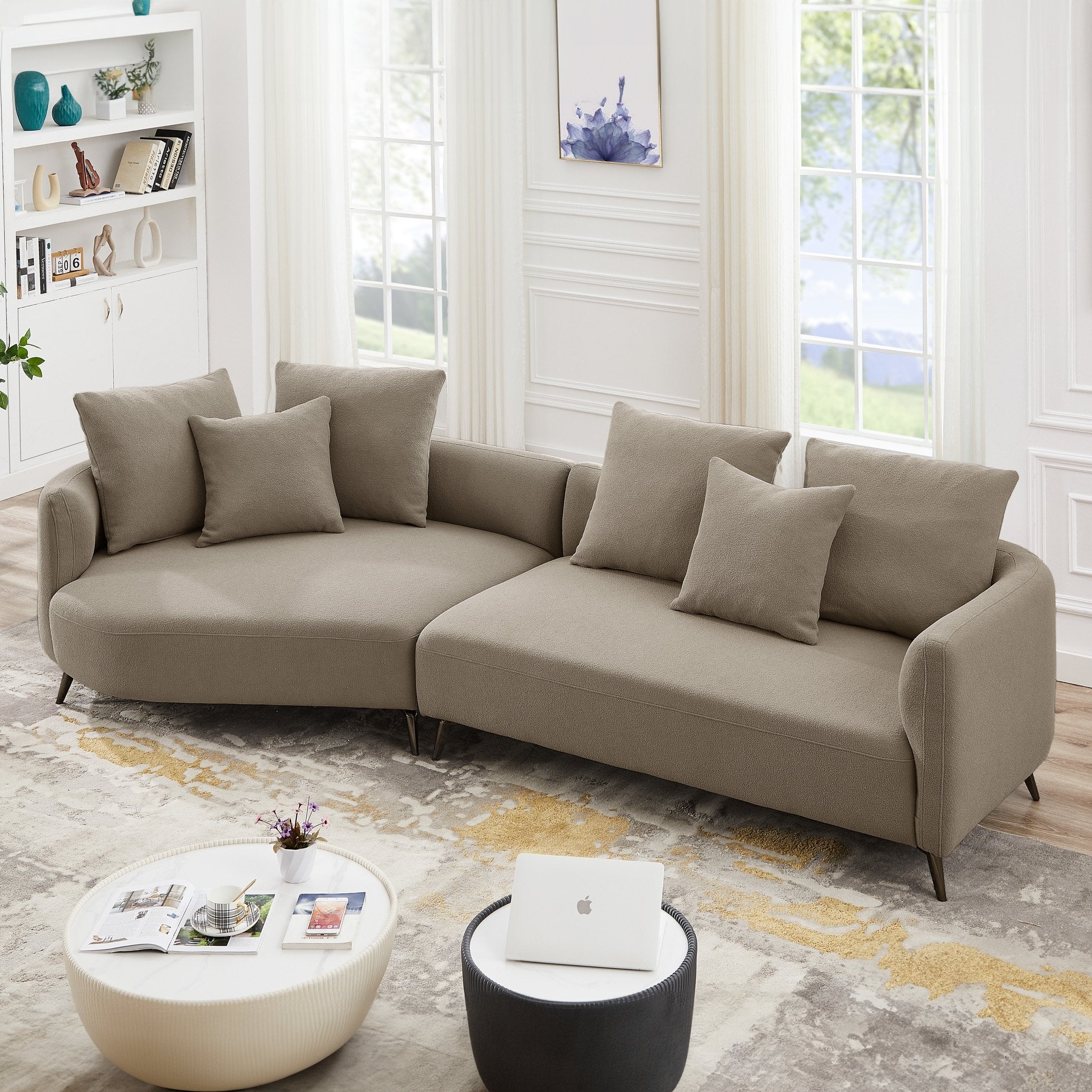 Lusia Boucle Sectional Sofa Mocha Left - MidinMod