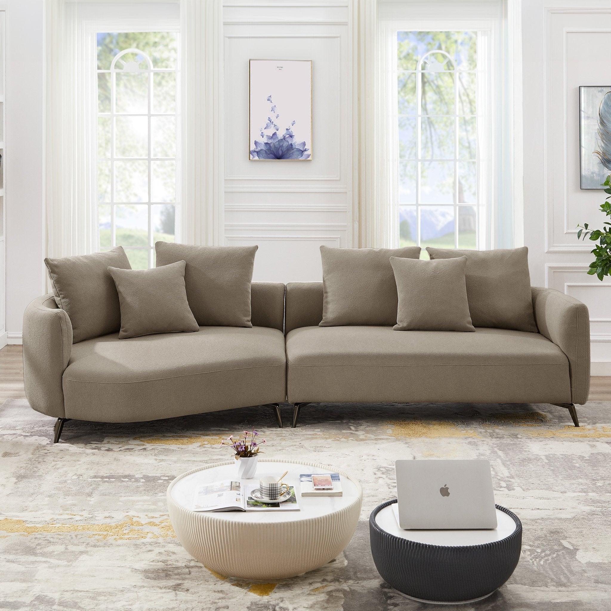 Lusia Boucle Sectional Sofa Mocha Left - MidinMod