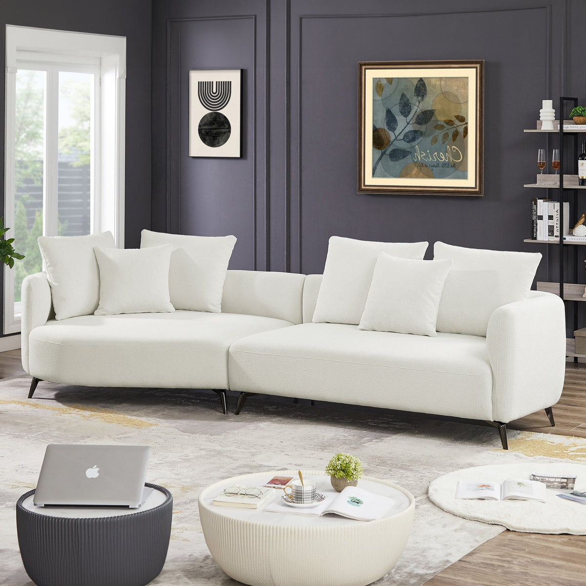 Lusia White Boucle Sectional Sofa Left - MidinMod Houston Tx Mid Century Furniture Store - Sofas 3