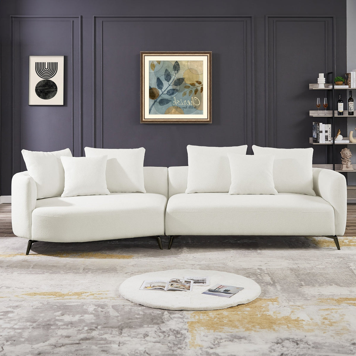 Lusia White Boucle Sectional Sofa Left - MidinMod Houston Tx Mid Century Furniture Store - Sofas 1