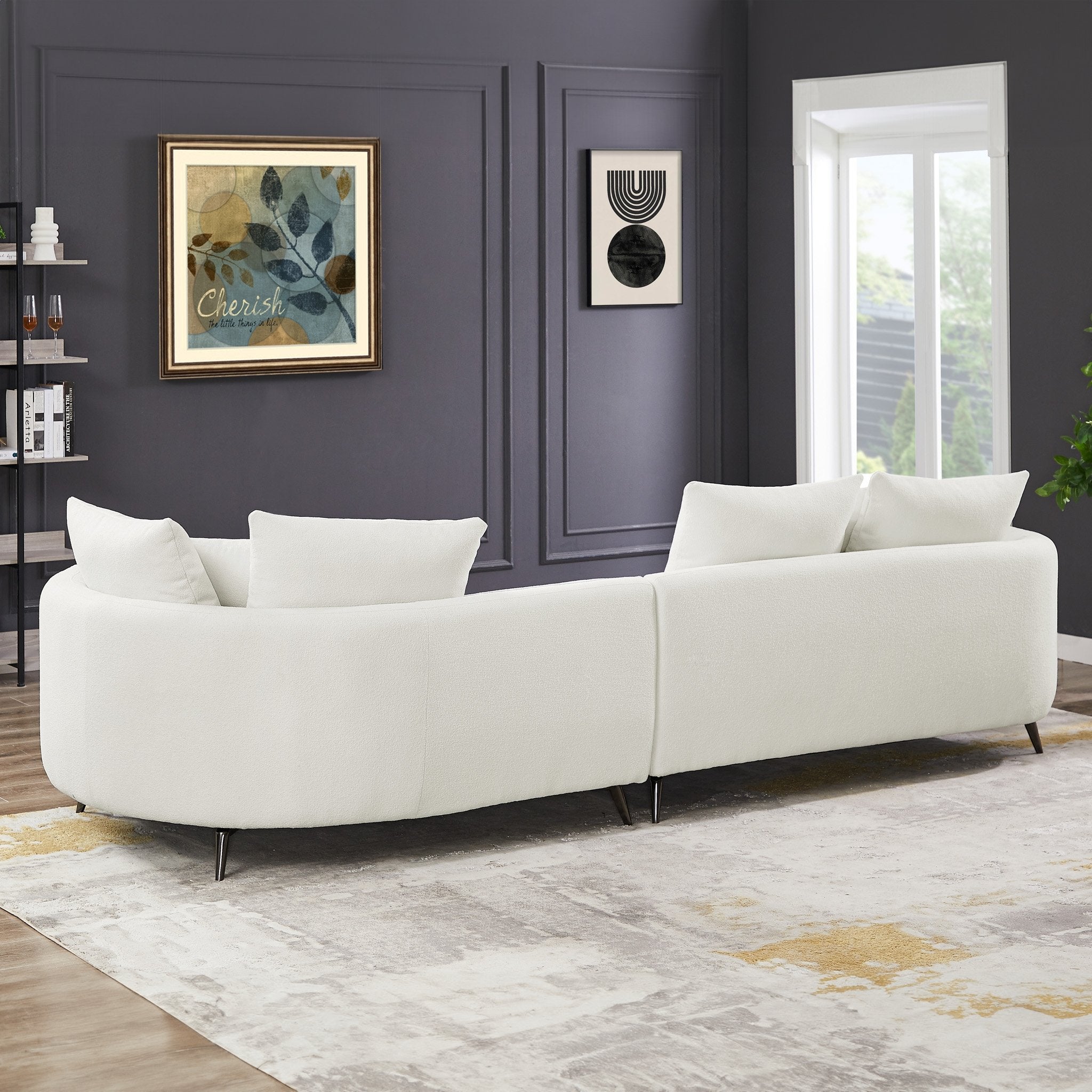 Lusia Ivory Boucle Sectional Sofa Right - MidinMod