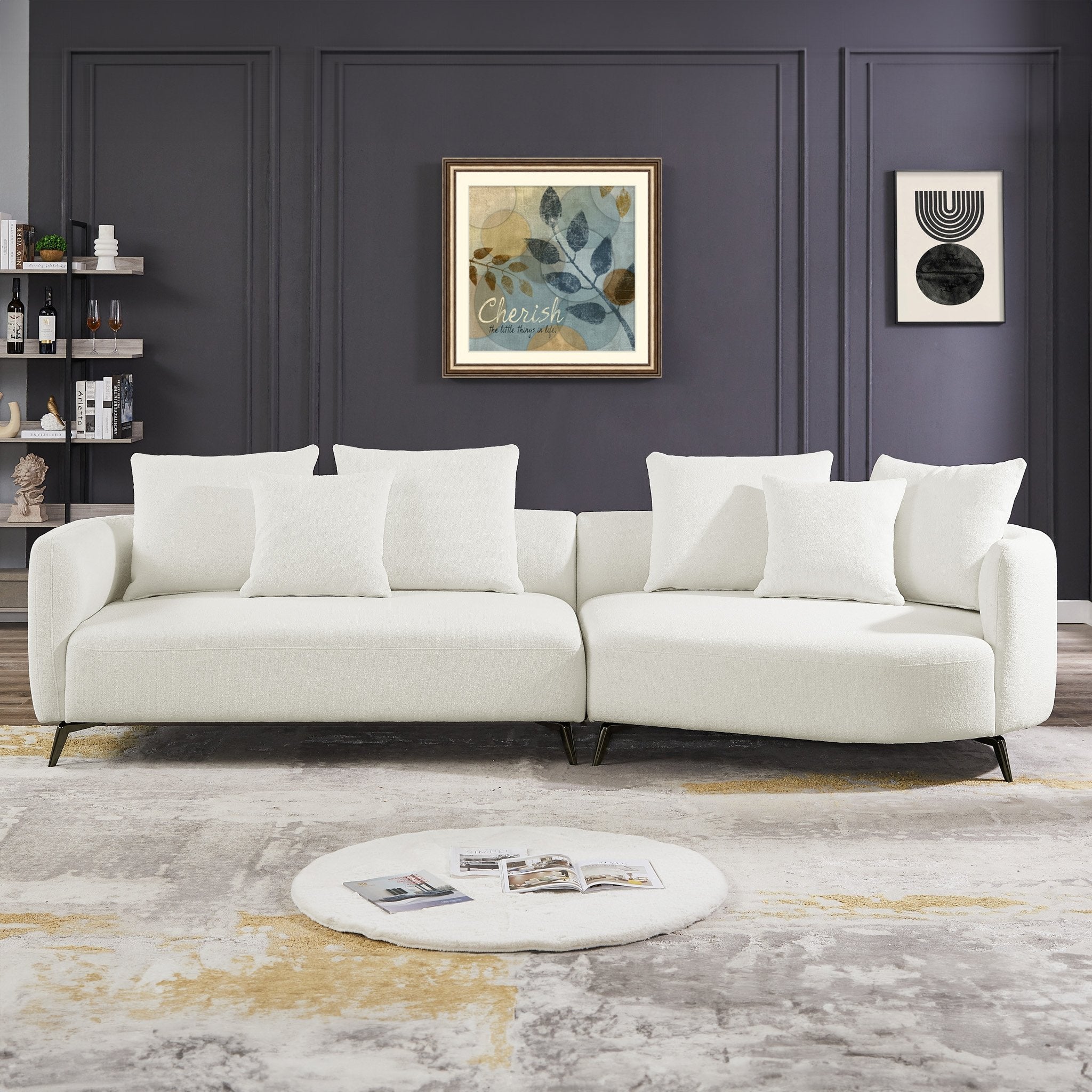 Lusia Ivory Boucle Sectional Sofa Right - MidinMod