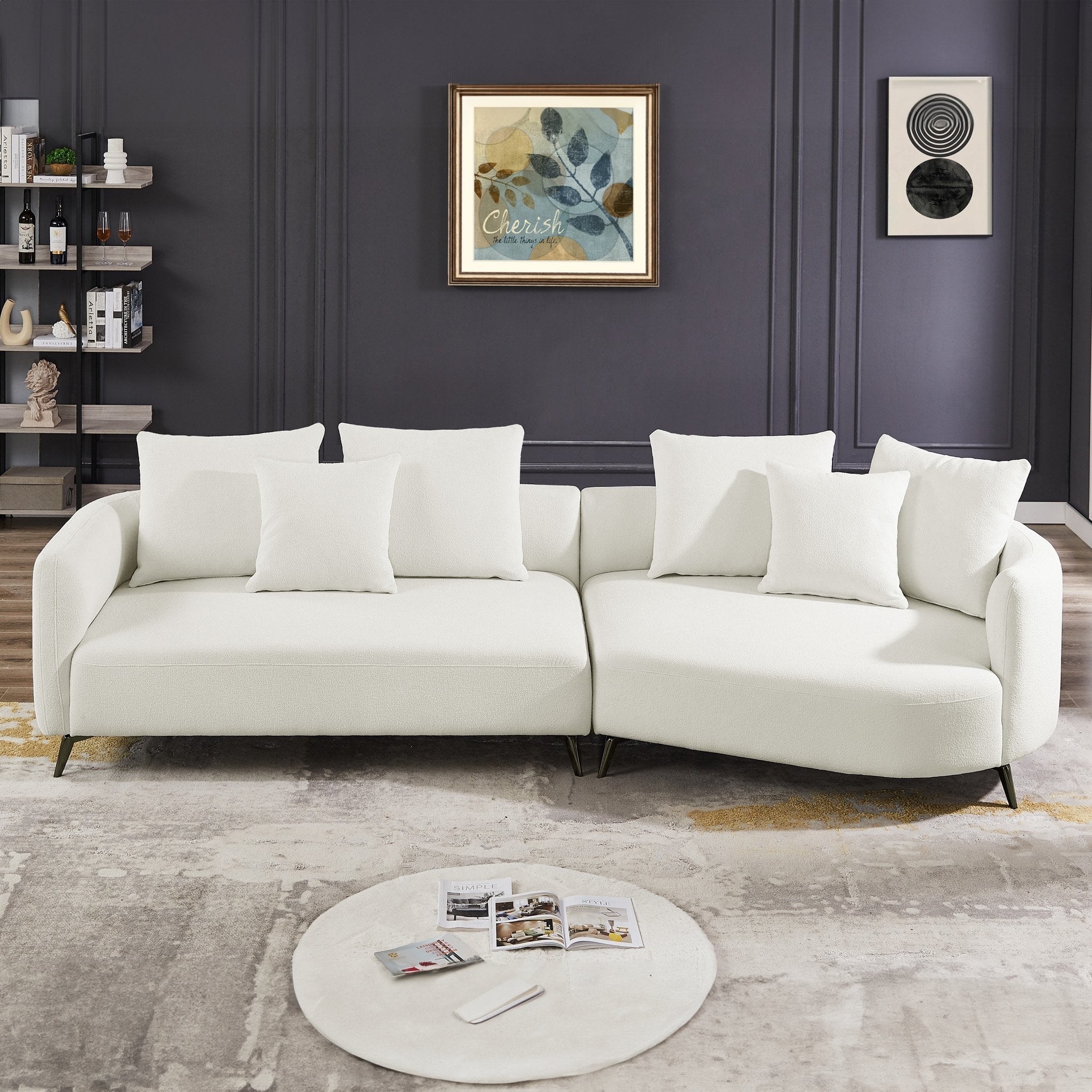 Lusia Ivory Boucle Sectional Sofa Right - MidinMod