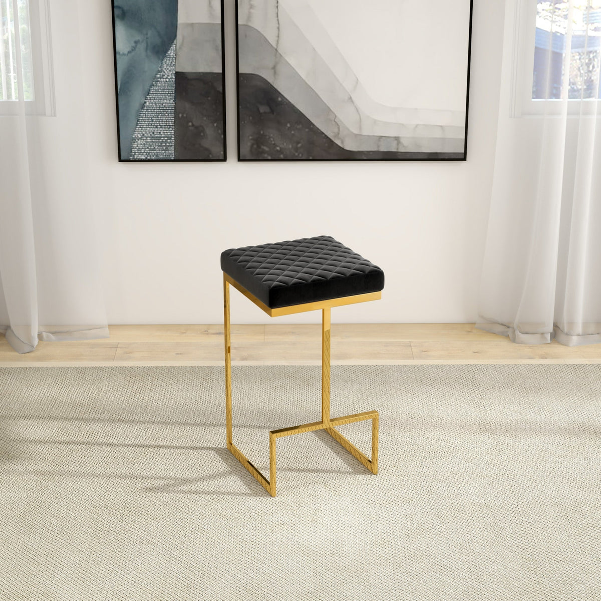 Felicia Black Velvet Bar Stool - MidinMod