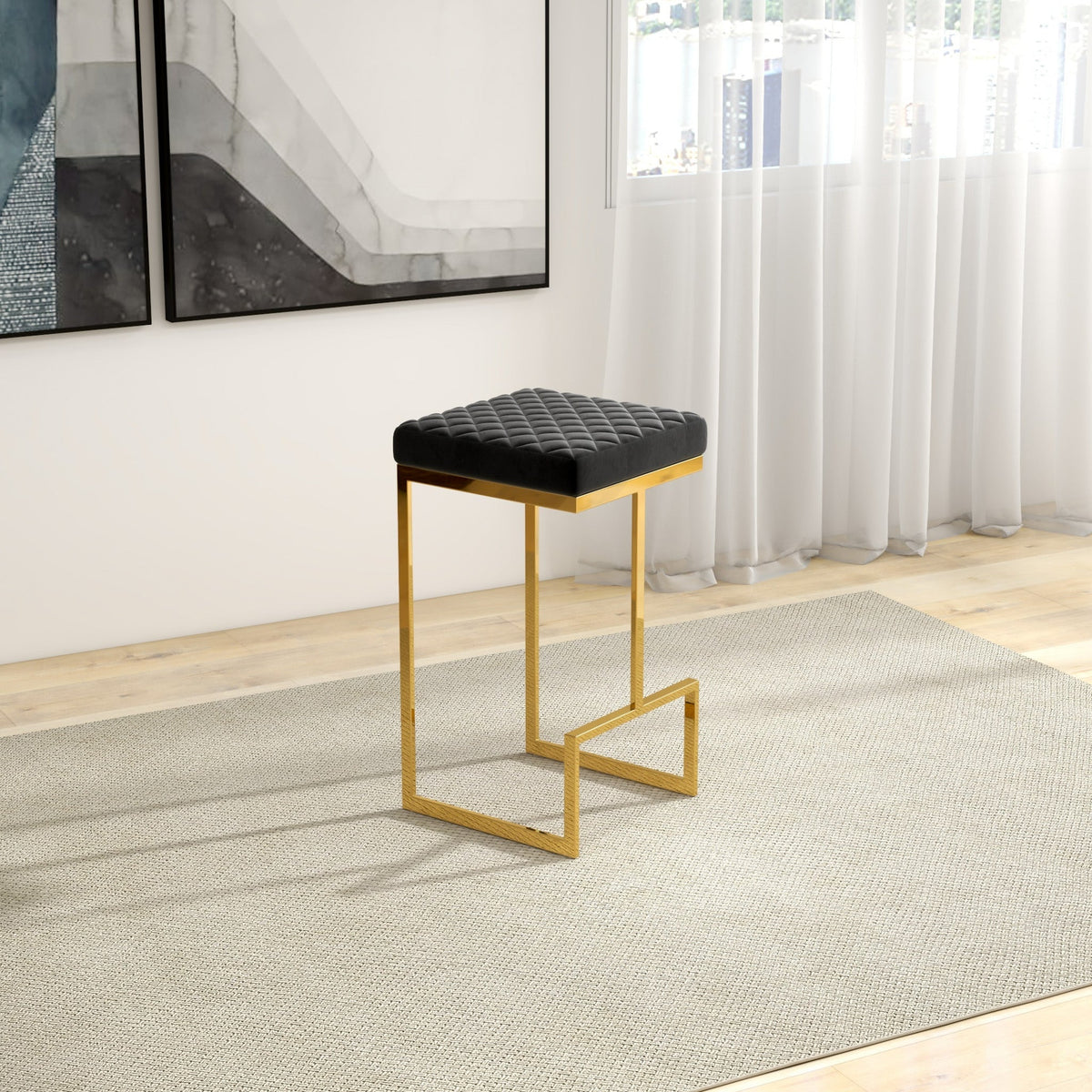 Felicia Black Velvet Bar Stool - MidinMod