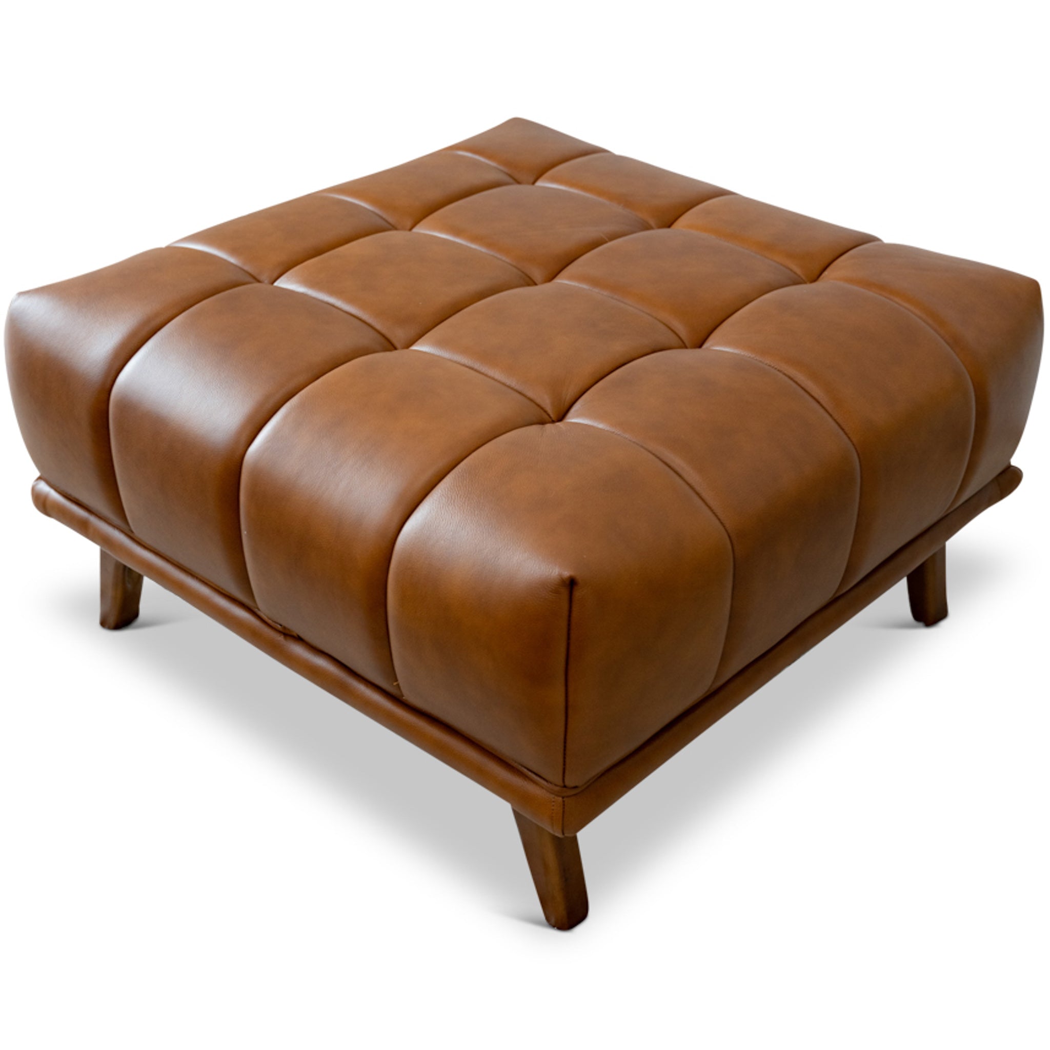 Kano Cognac Leather Chesterfield Ottoman | Mid-Century Ottoman