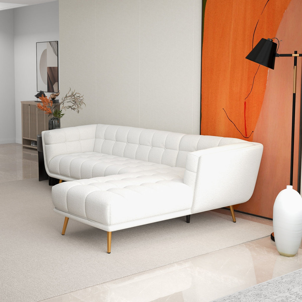 Kano L Shape Sectional Cream Boucle Sofa Right Facing Chaise - MidinMod