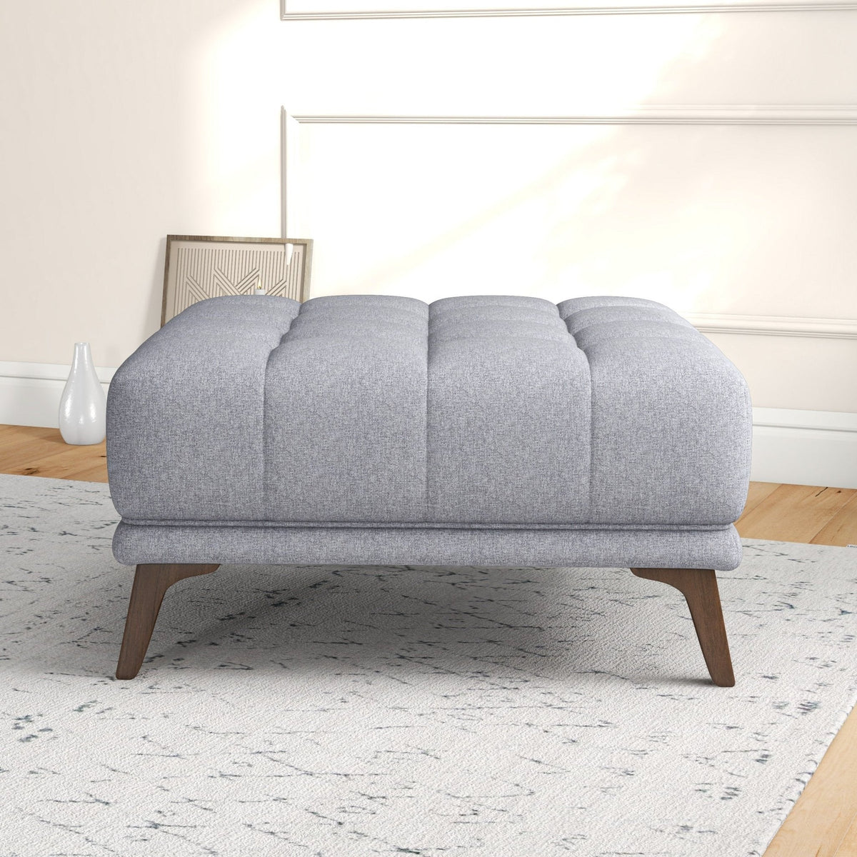 Kano Light Gray Fabric Ottoman with Walnut Wood Legs | MidinMod