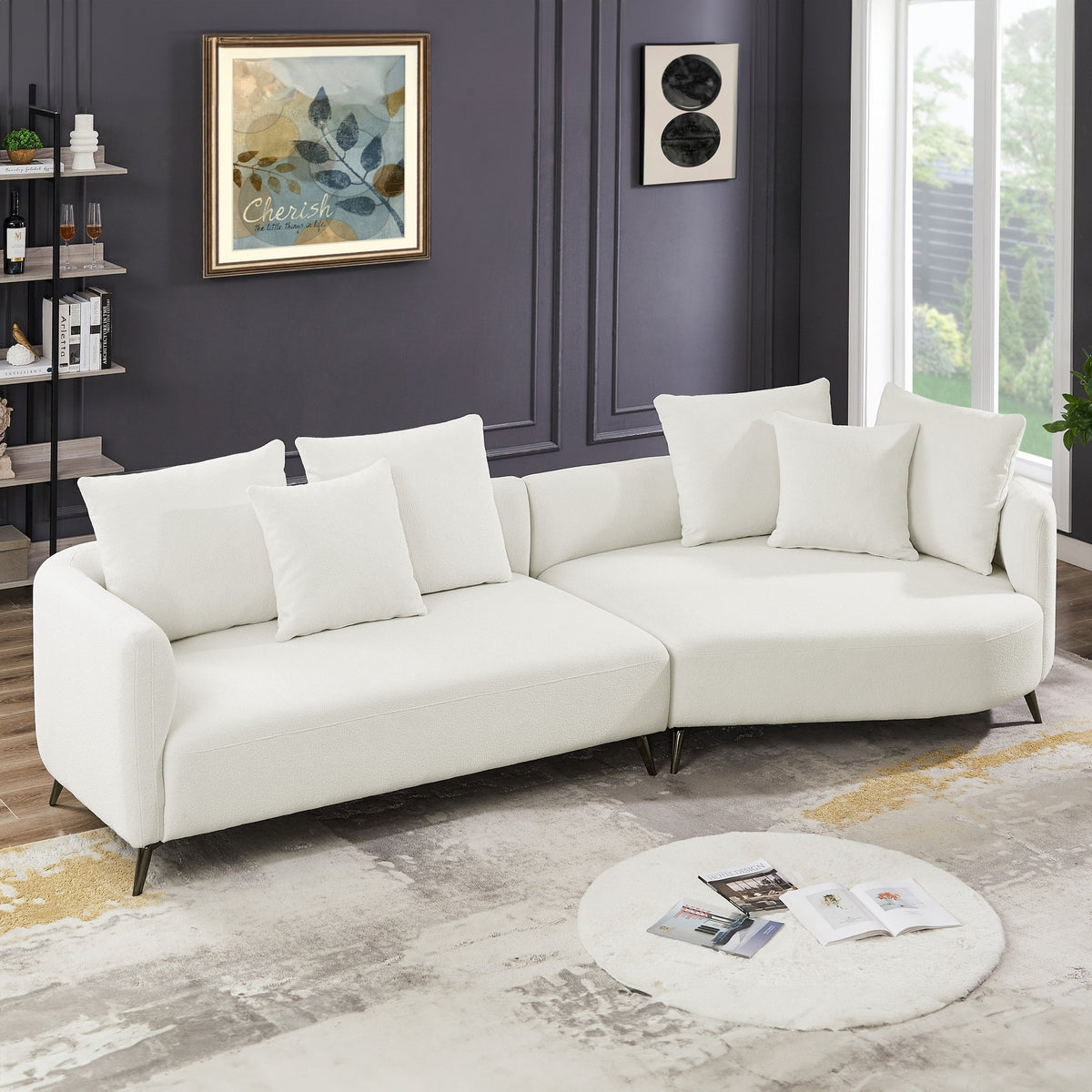 Lusia Ivory Boucle Sectional Sofa Right - MidinMod