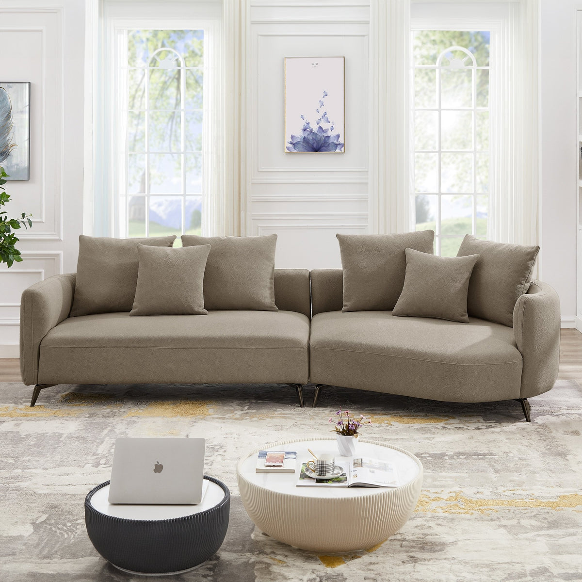 Lusia Boucle Sectional Sofa Mocha Right - MidinMod