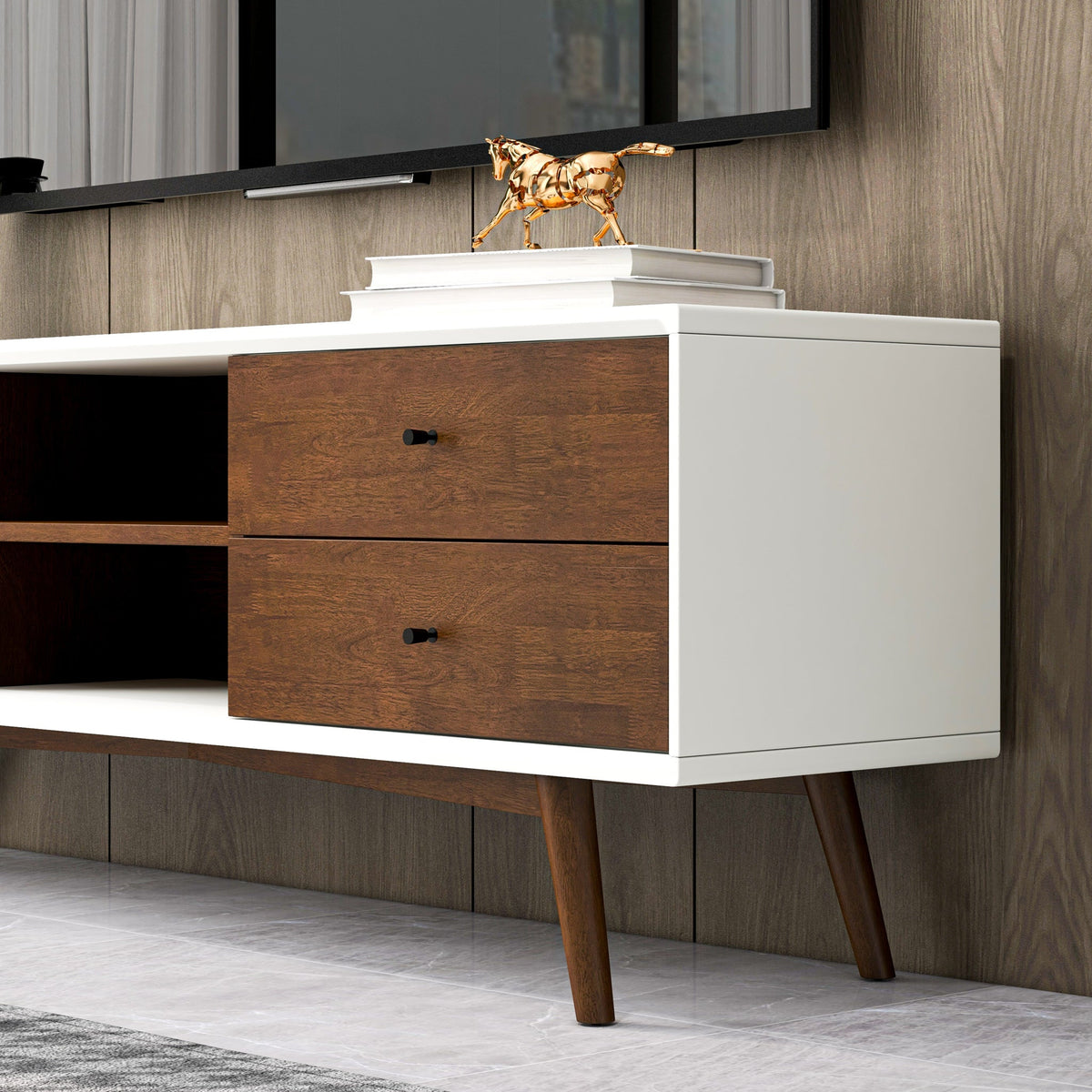 Noak Mid Century Modern Style White TV Stand - MidinMod