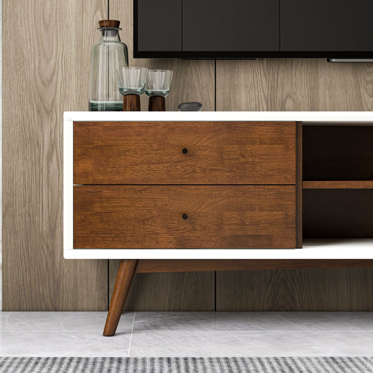 Noak Mid Century Modern Style White TV Stand - MidinMod