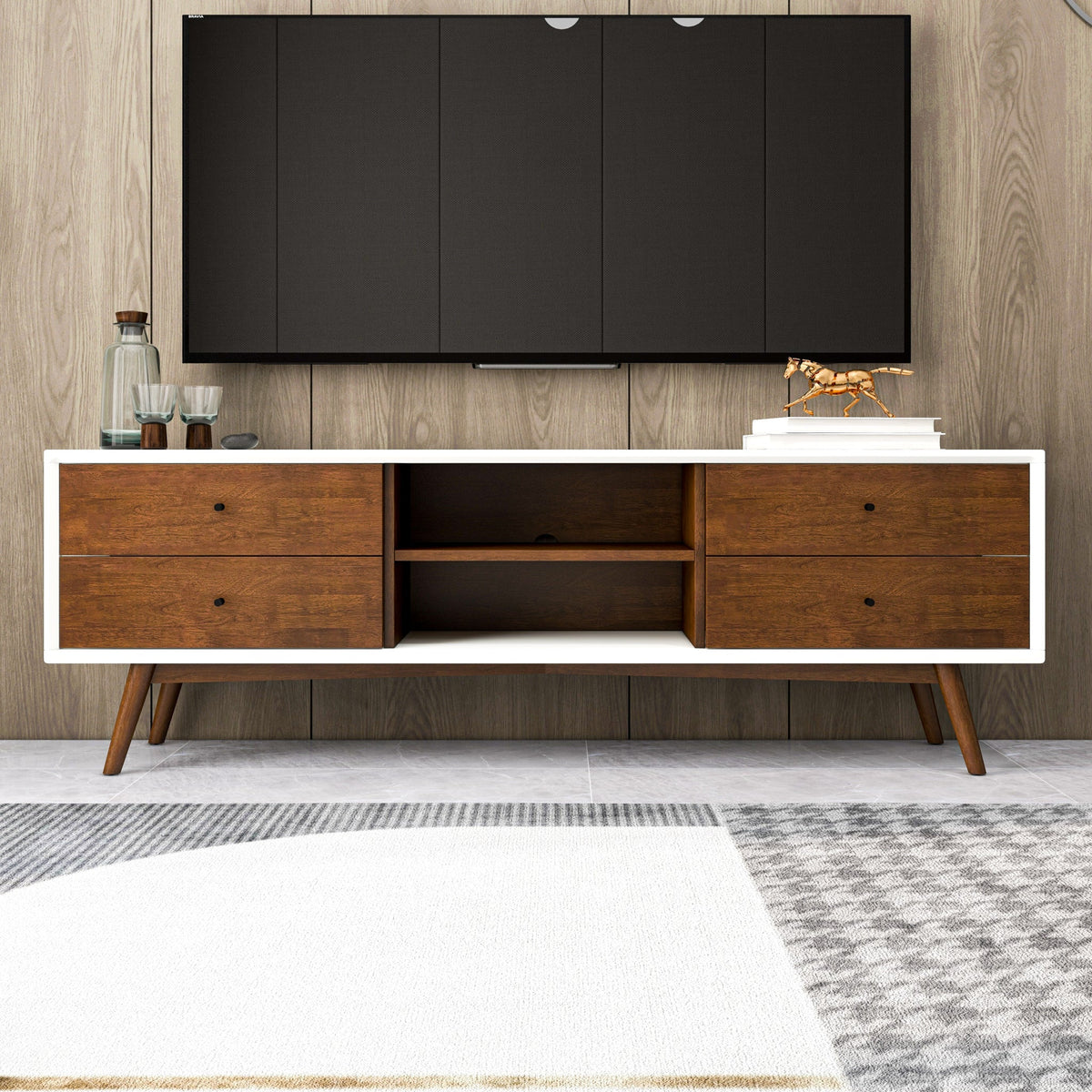 Noak Mid Century Modern Style White TV Stand - MidinMod