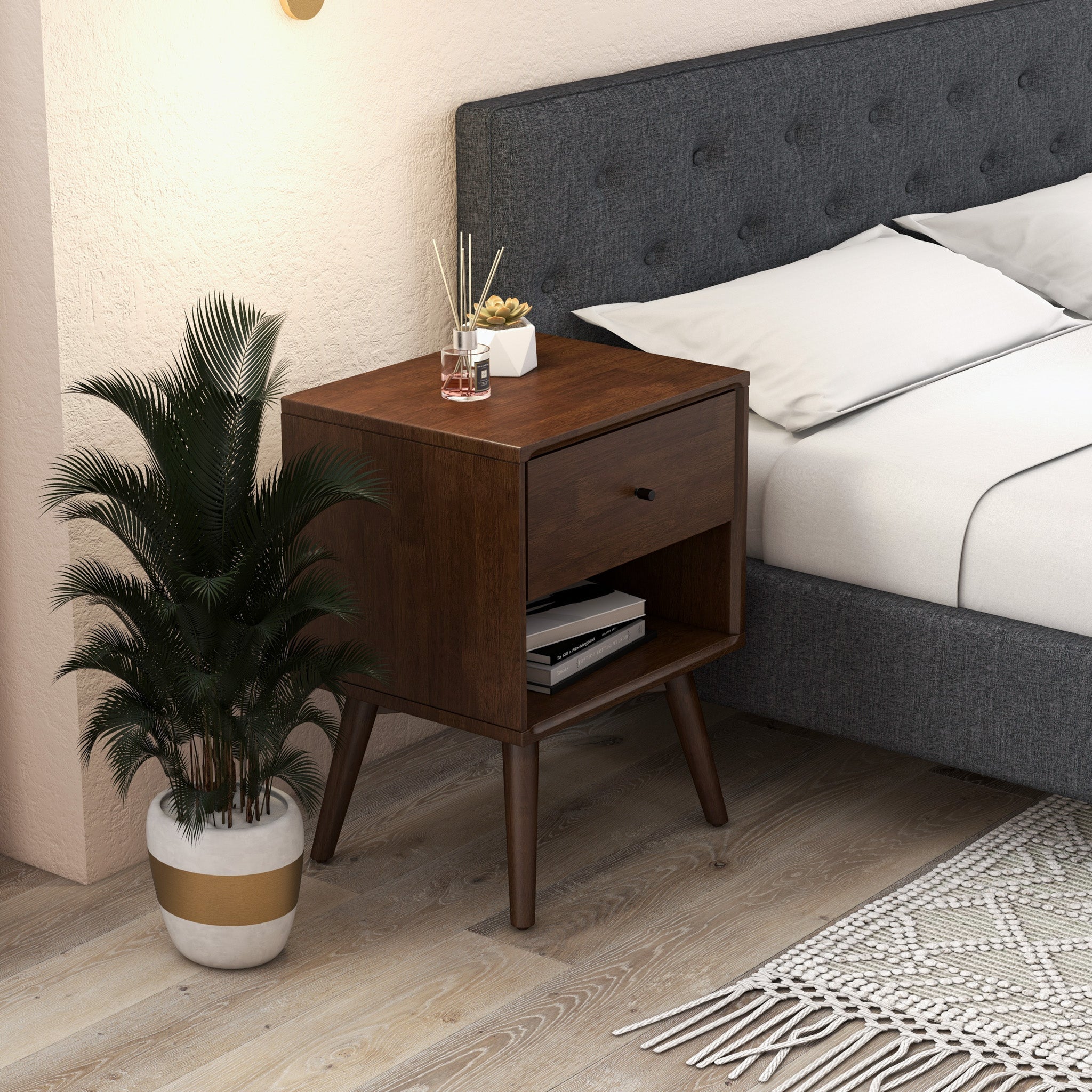 Noak Single Drawer Mid Century Modern Style Night Stand - MidinMod