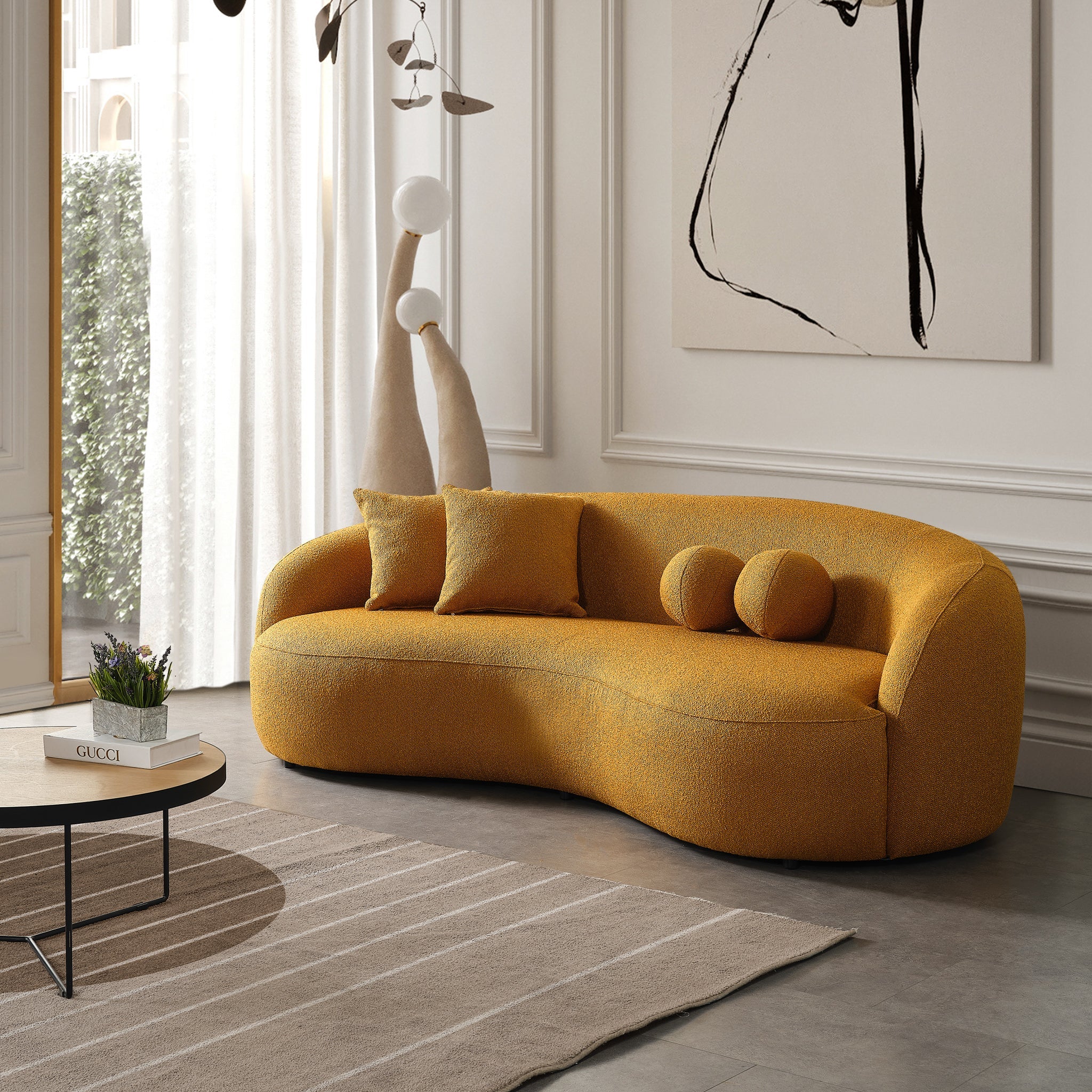 Blair Curvy Gold Boucle Couch - MidinMod