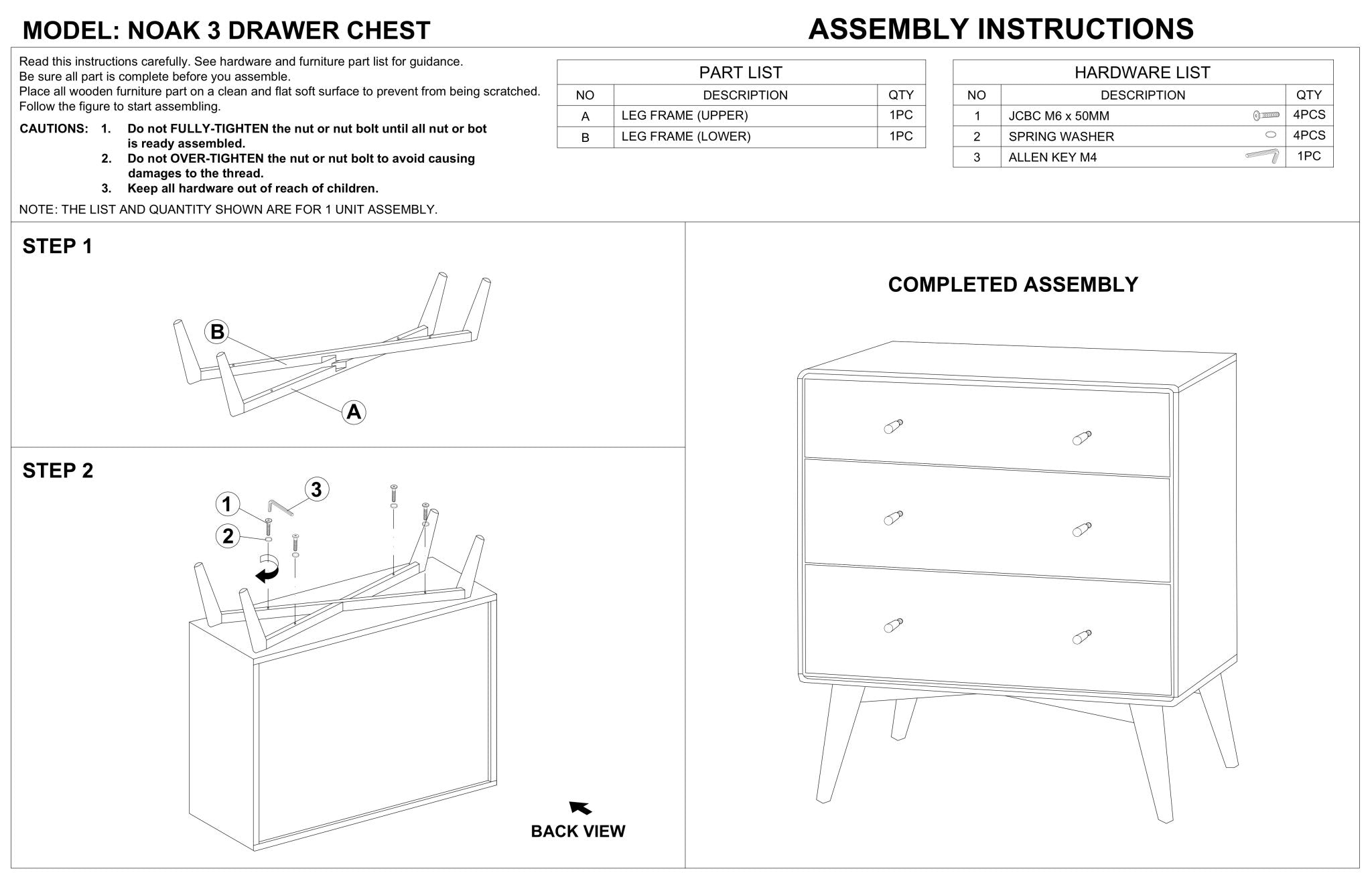 Noak Mid Century Modern Dresser 3 Drawer - MidinMod