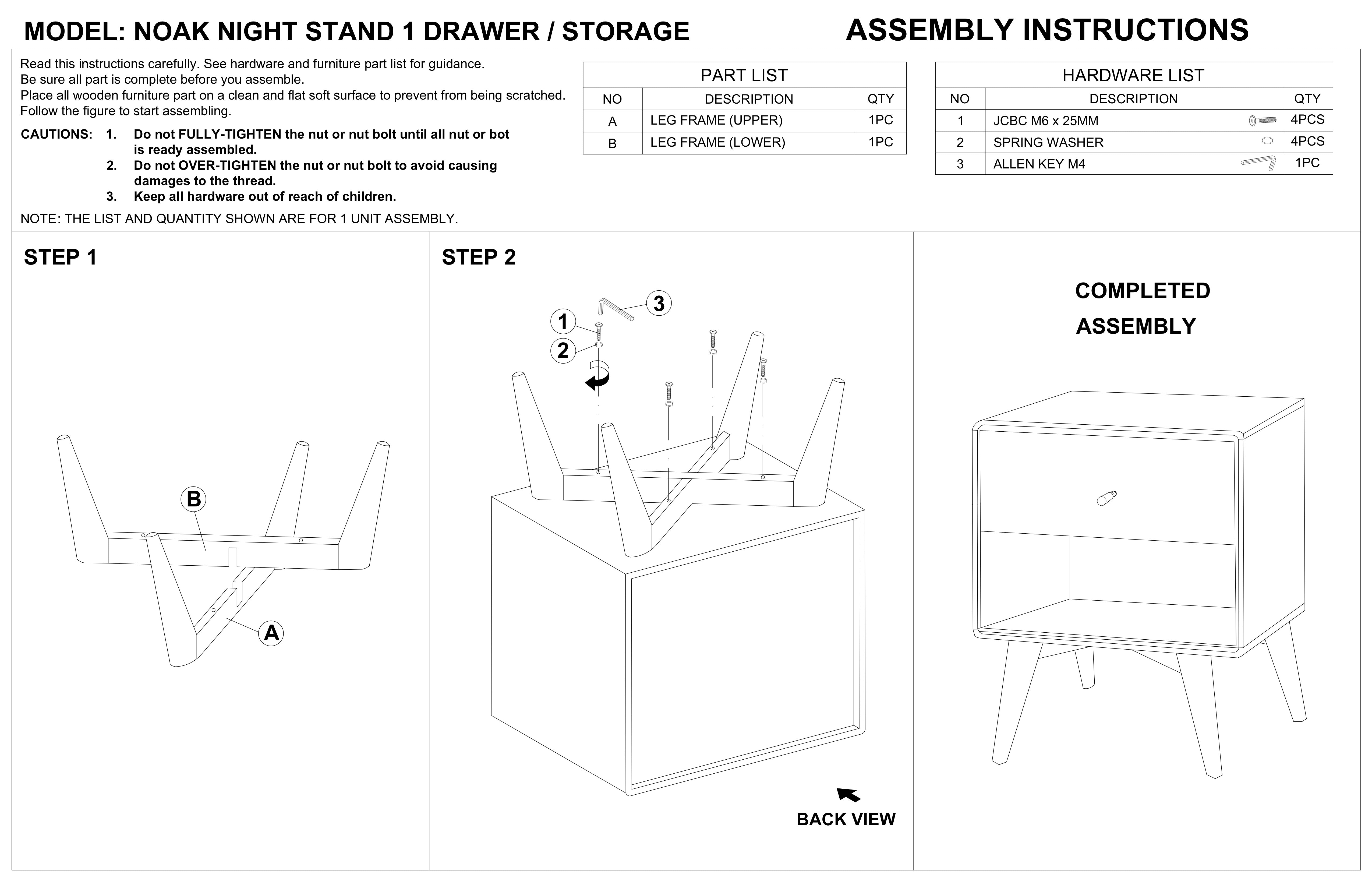 Noak Single Drawer Mid Century Modern Style Night Stand - MidinMod