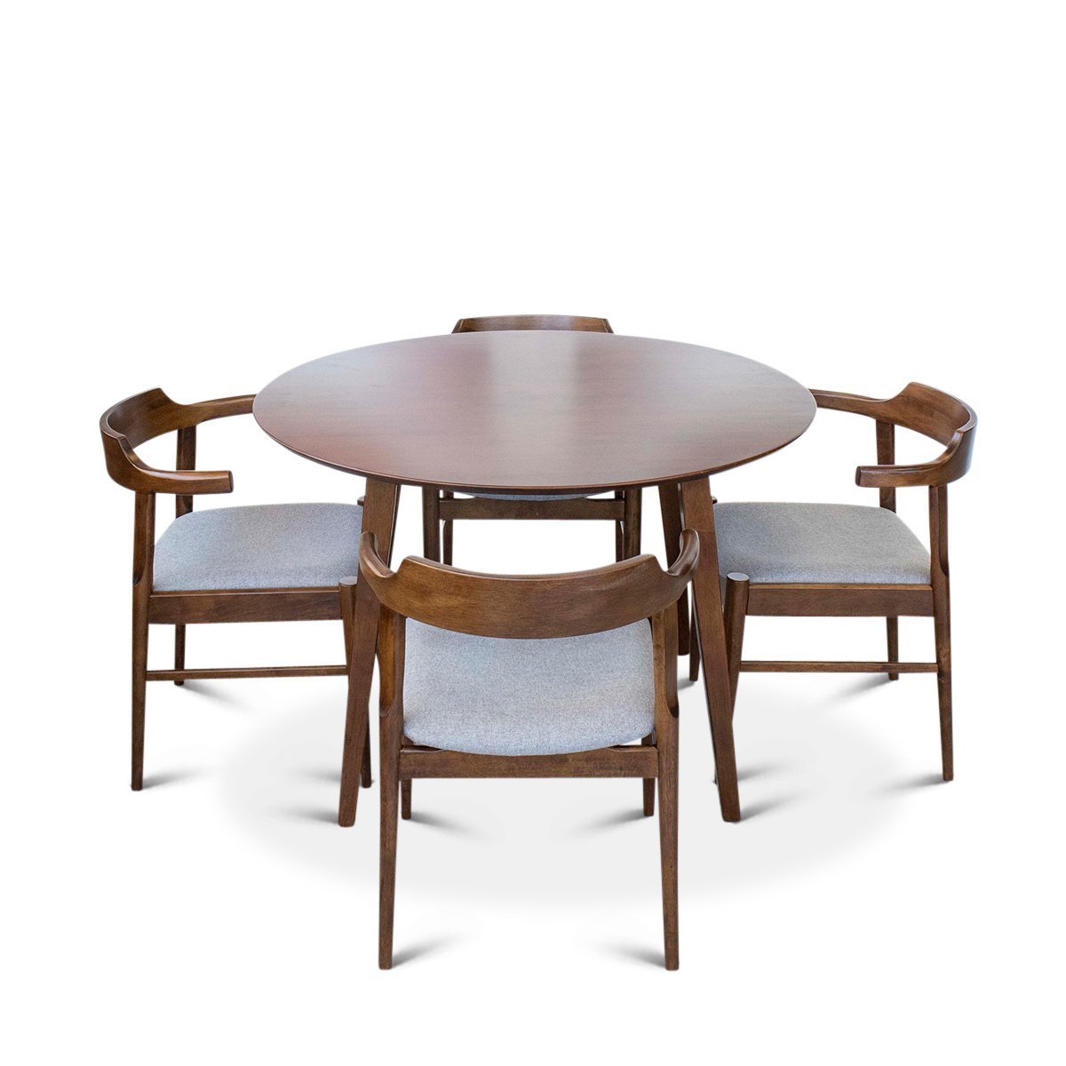 Palmer Dining set with 4 Sterling Gray Dining Chairs (Walnut) | Mid in Mod | Houston TX | Best Furniture stores in Houston